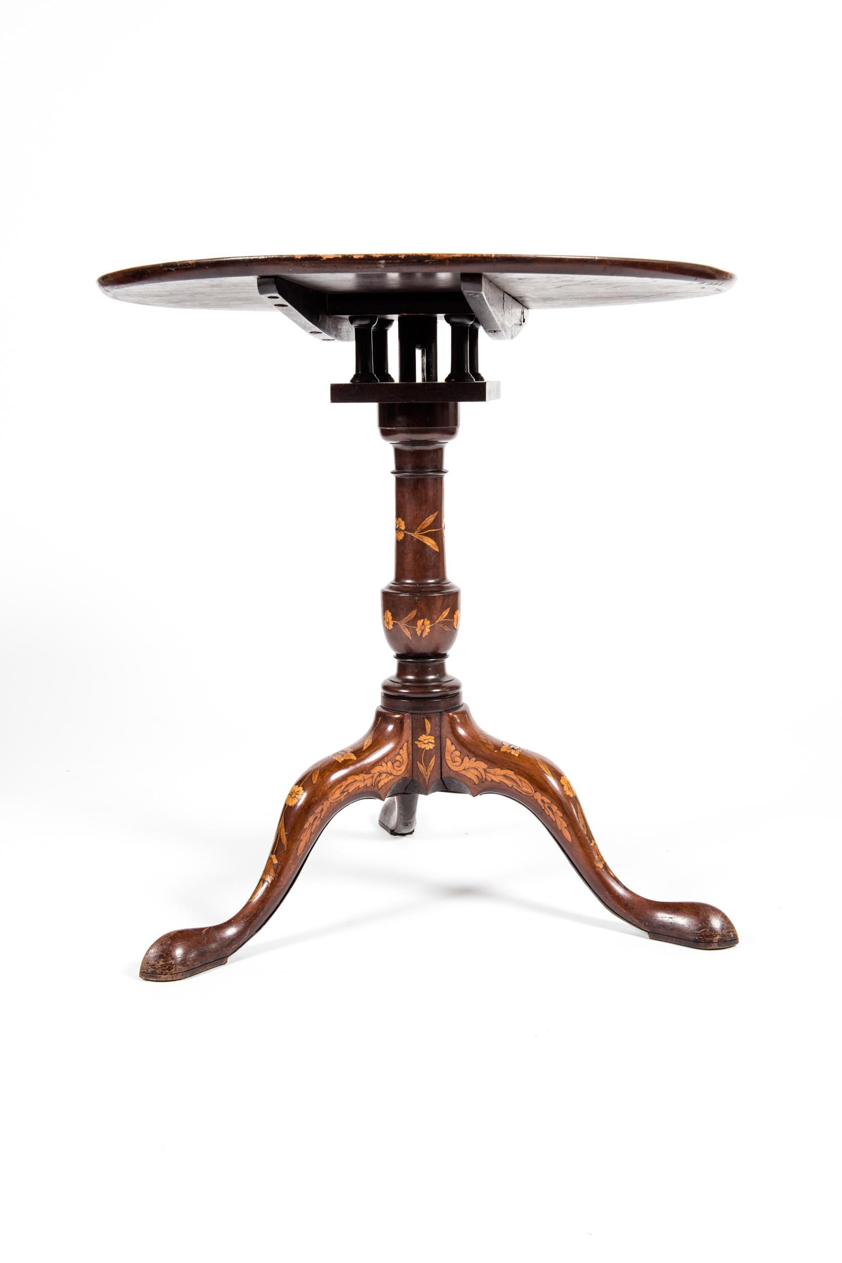 Wood Fine 19th Century Dutch Marquetry Tilt-Top Table 