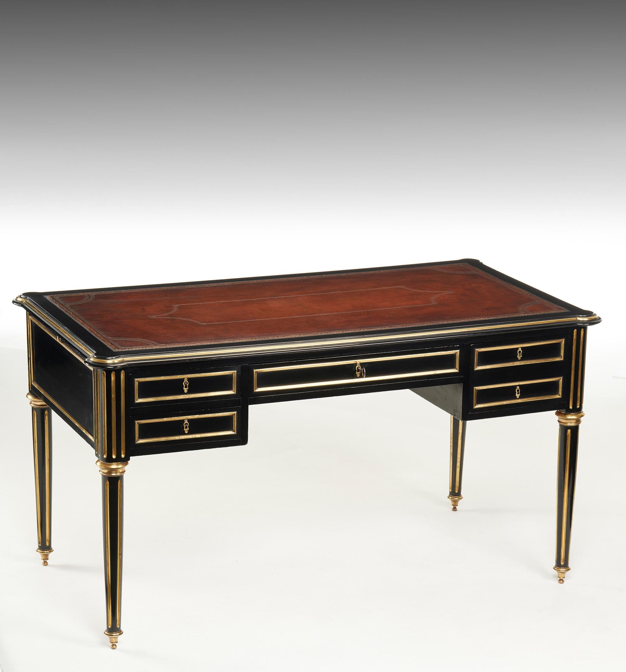 Fine 19th Century Ebonized and Brass-Mounted French Writing Desk In Good Condition In Benington, Herts