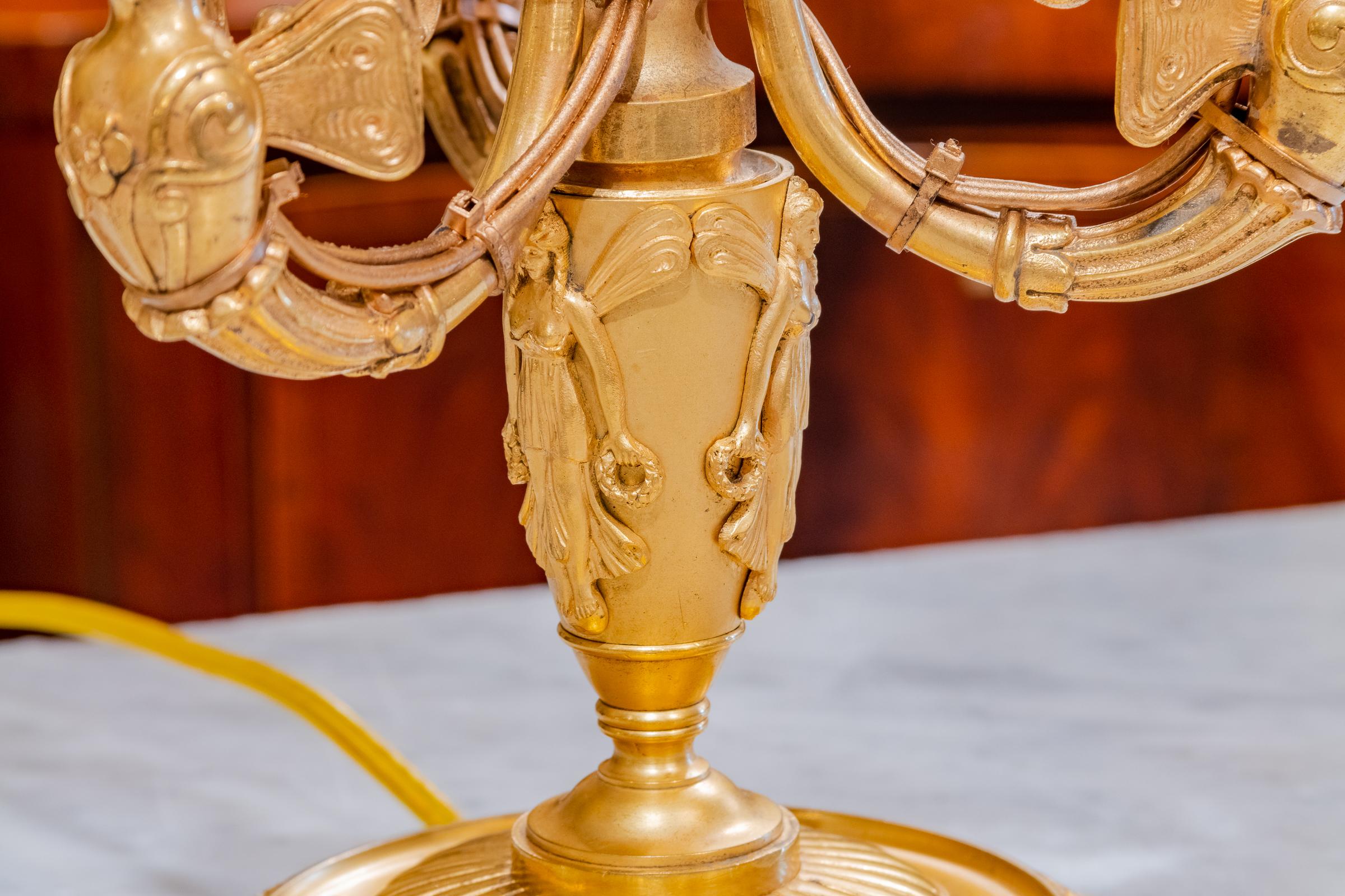 French Fine 19th Century Empire Gilt Bronze Bouillotte Lamp For Sale