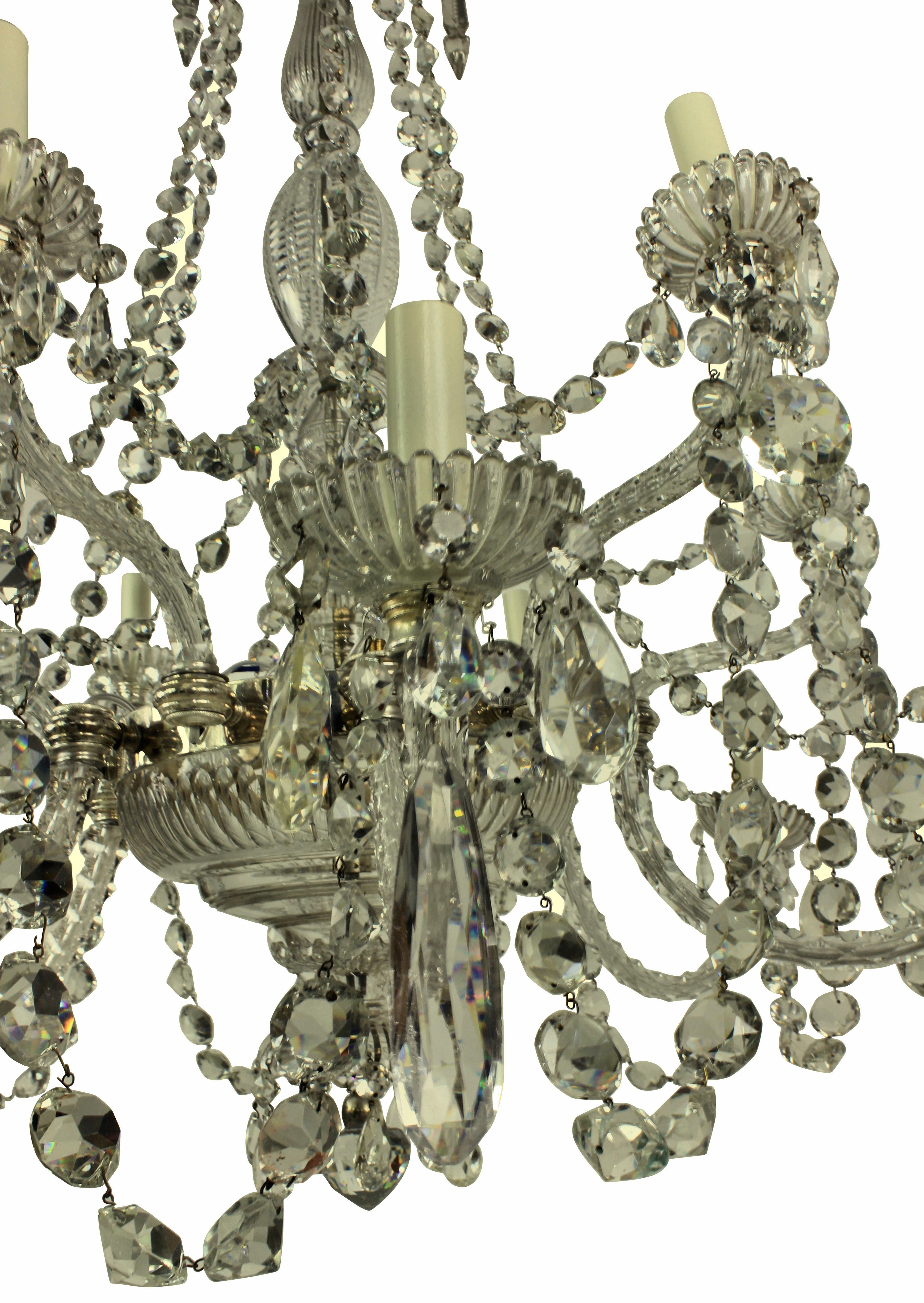 Cut Glass Fine 19th Century English Cut-Glass Chandelier by Perry & Co
