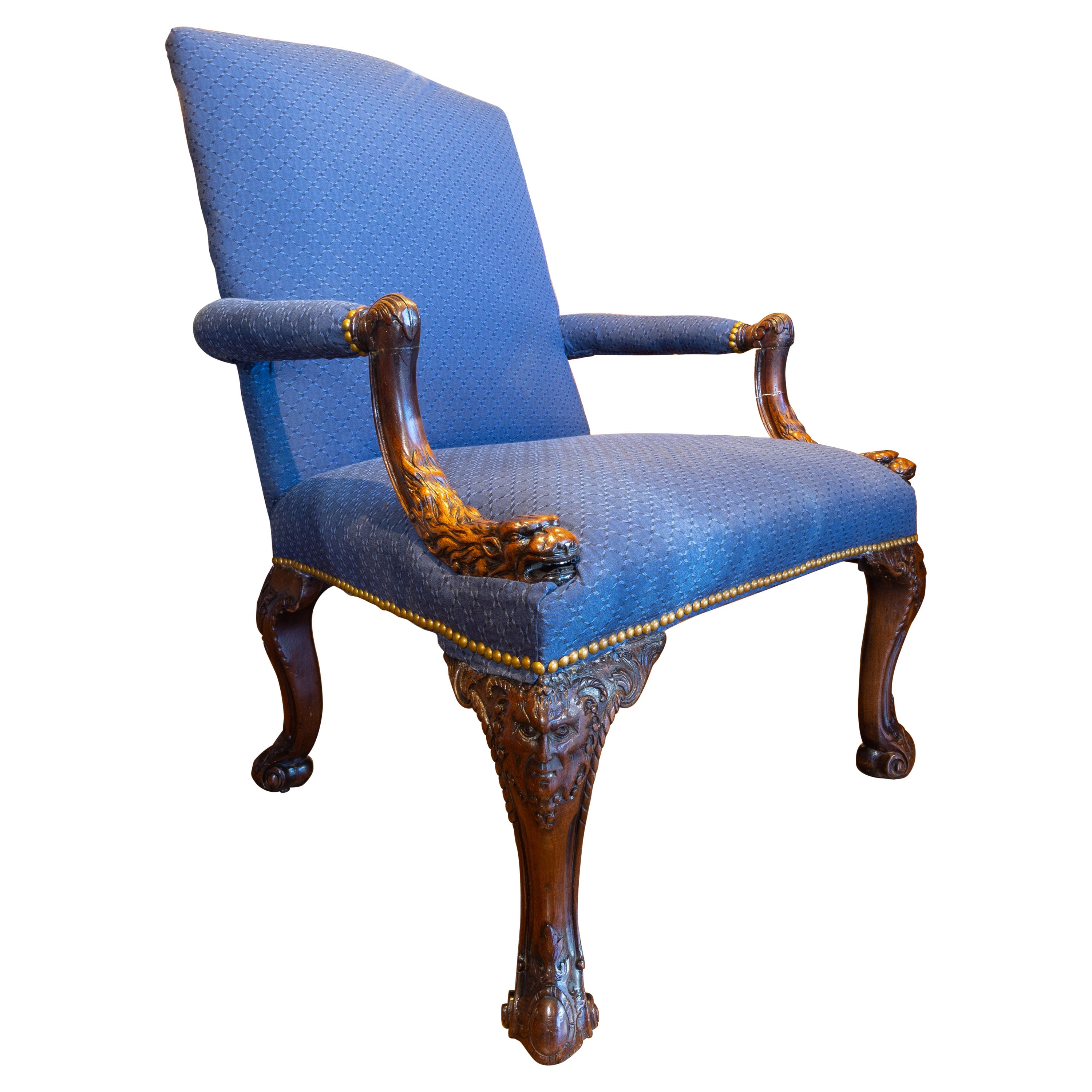 Fauteuil anglais en acajou sculpté George 111 du 19ème siècle