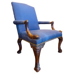 Fine 19th Century English George 111 Mahogany Carved Armchair
