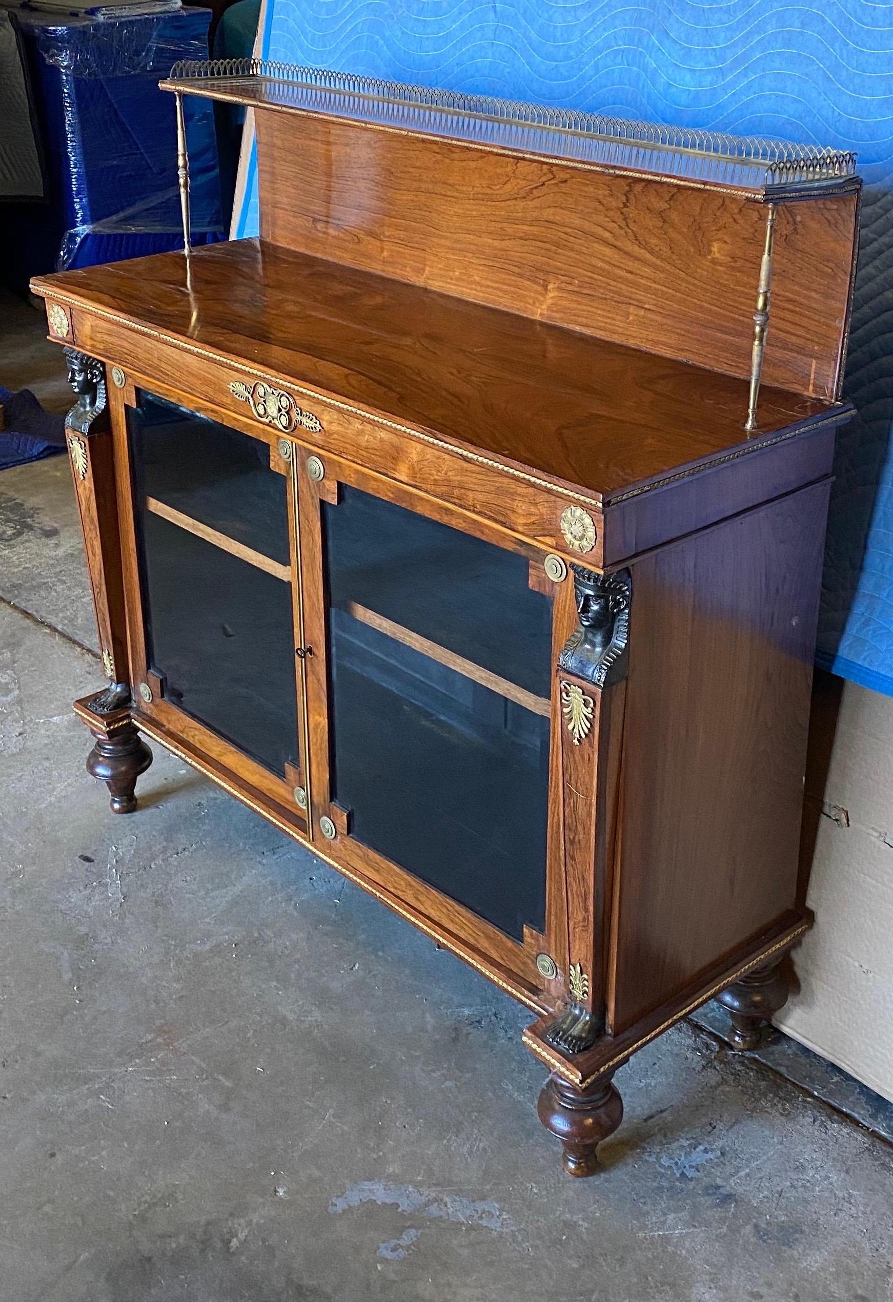 Fine 19th Century English Regency Bronze Mounted Rosewood Chiffonier In Good Condition For Sale In Charleston, SC