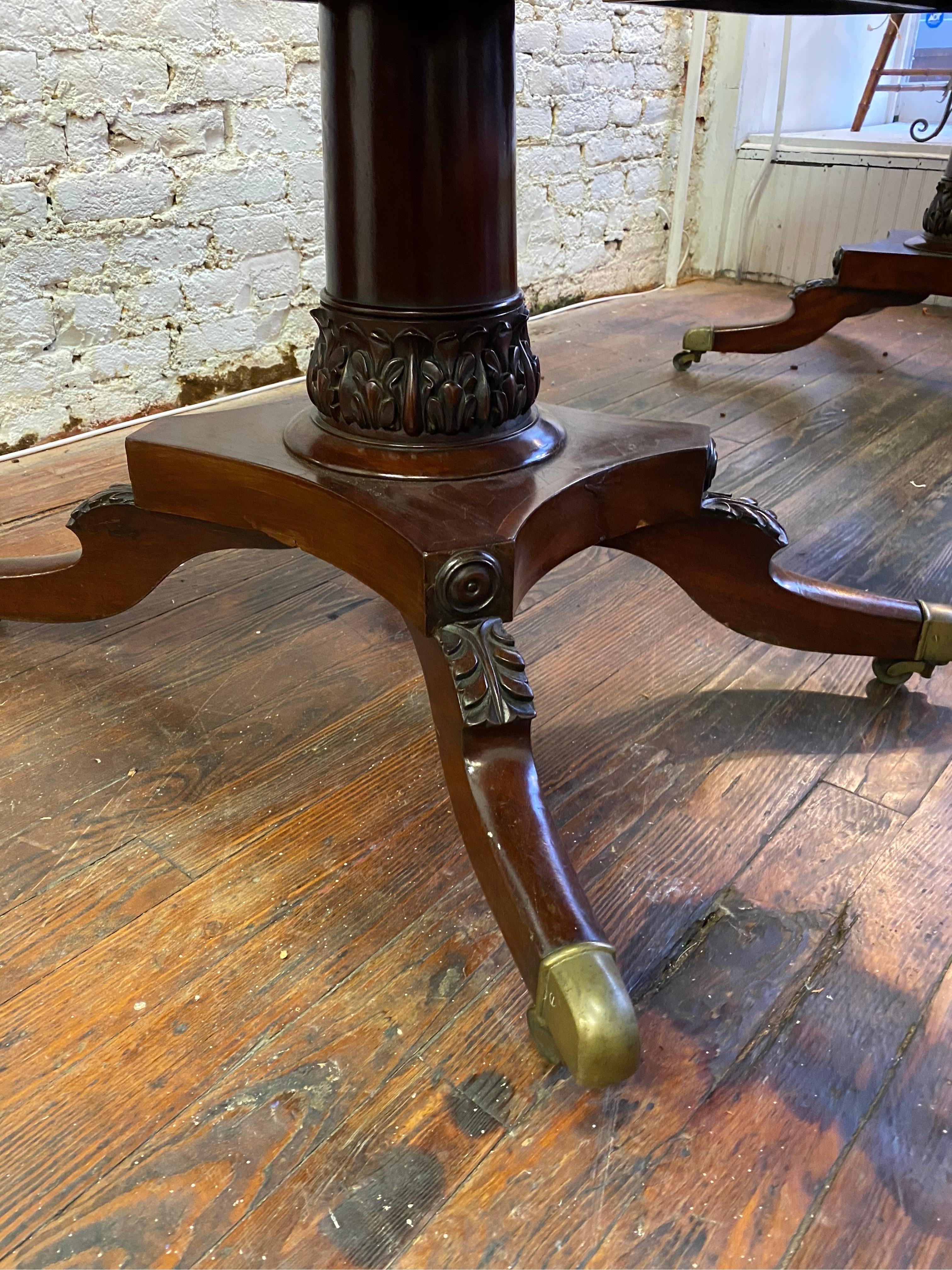 Fine 19th Century English Regency Mahogany Triple Pedestal Dining Table 12