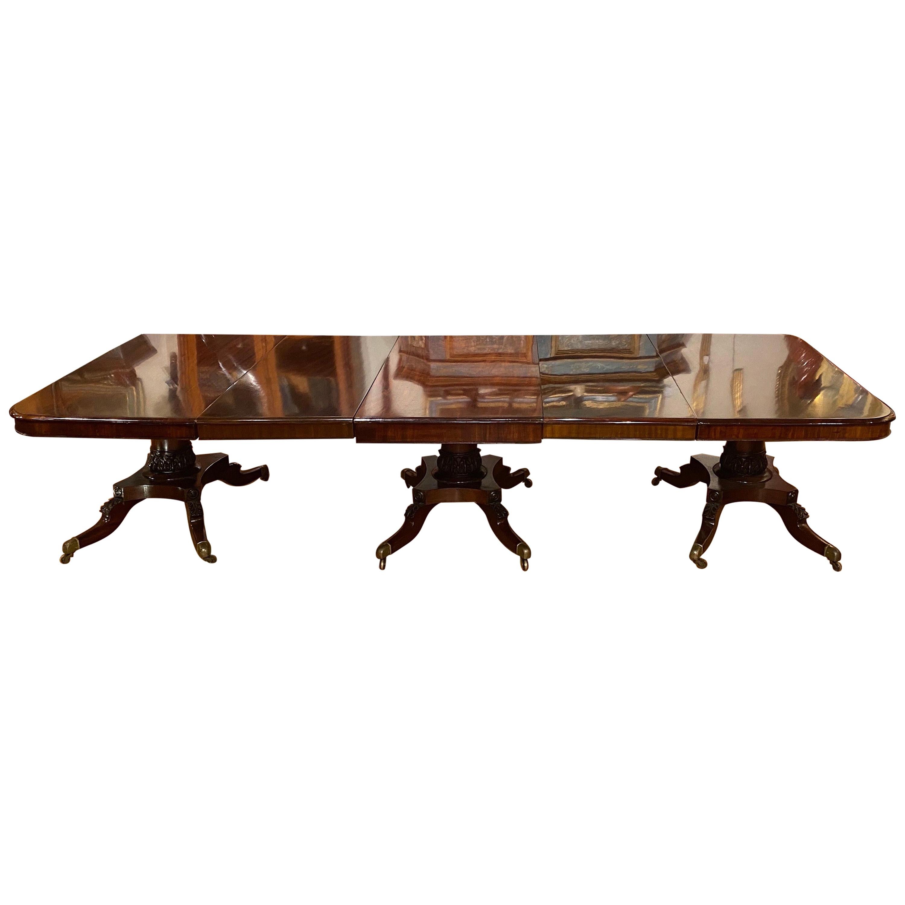19th C. Mahogany Double Pedestal English Regency Dining Table with