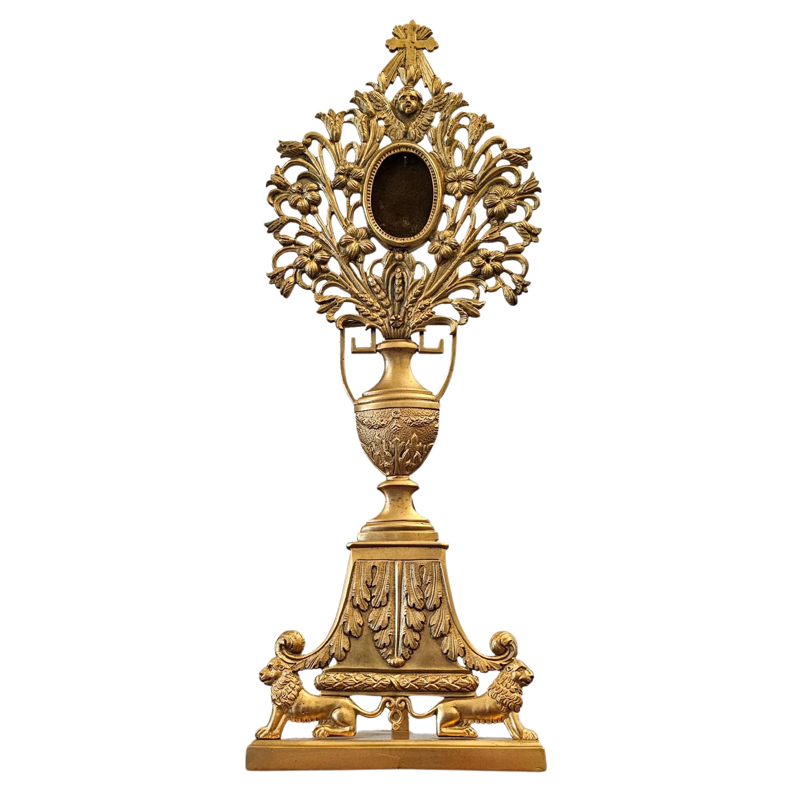 europäischer Monstrance-Reliquary aus vergoldeter Bronze des 19. Jahrhunderts