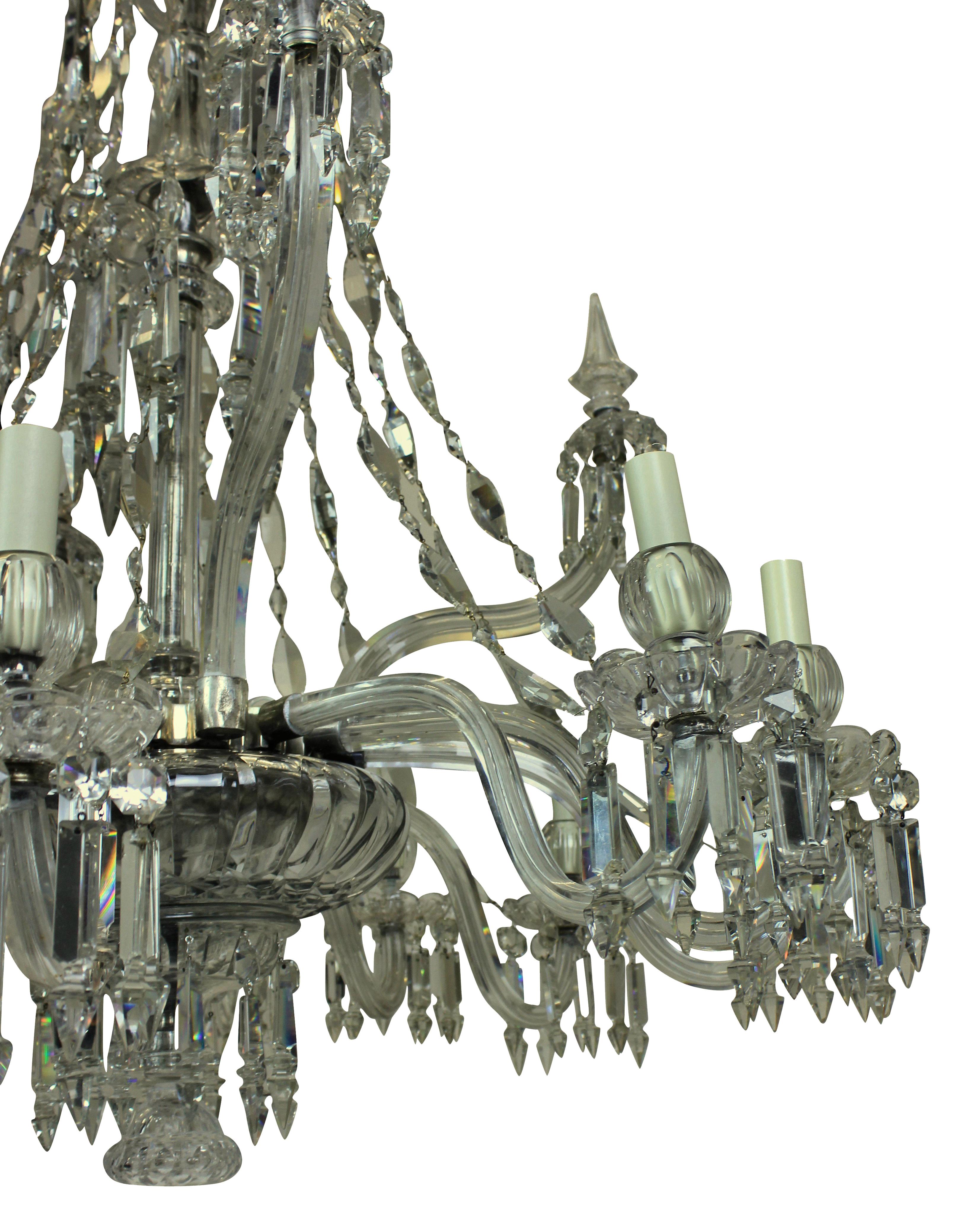 English Fine 19th Century F & C Osler Cut-Glass Chandelier