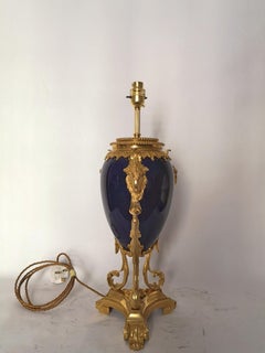 Fine 19th Century French Royal Blue Porcelain and Gilt Bronze Lamp, 1880