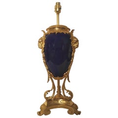 Antique Fine 19th Century French Royal Blue Porcelain and Gilt Bronze Lamp, 1880