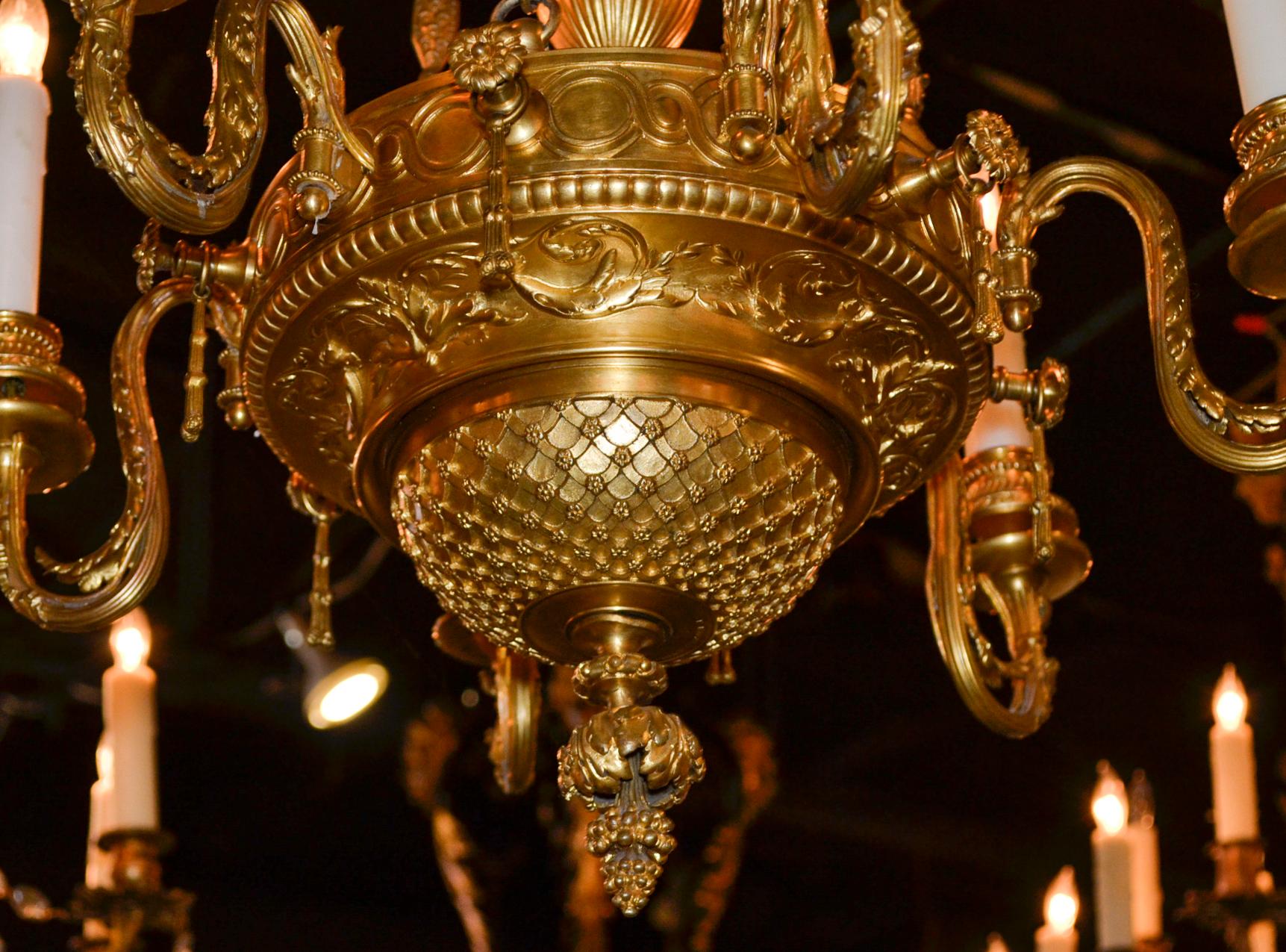 Fine quality 19th century French gilt bronze 6-light chandelier.