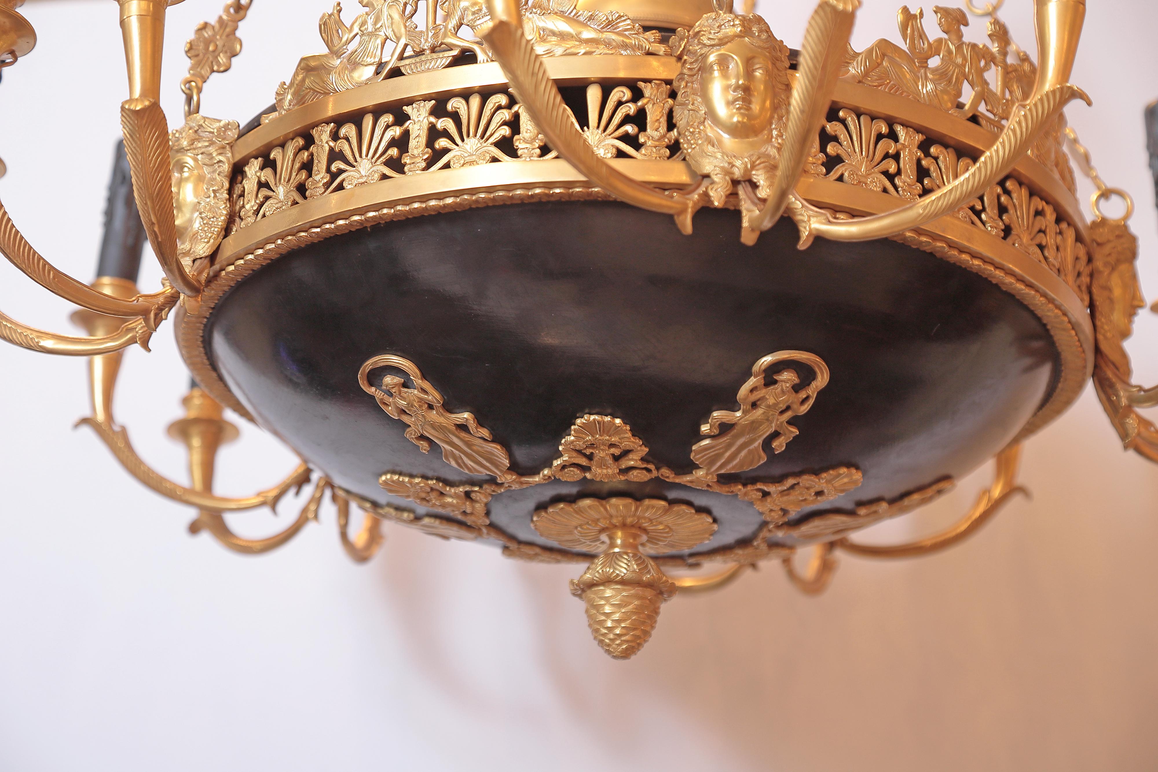 Fine 19th Century French Empire Gilt Bronze Chandelier 1