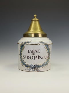 Fine 19th Century French Faience Blue & White Ceramic Tobacco Jar, ‘Tabac’
