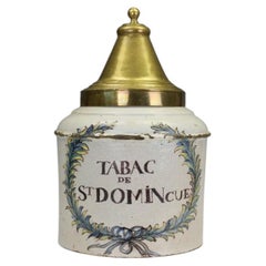 Fine 19th Century French Faience Blue & White Ceramic Tobacco Jar, ‘Tabac’
