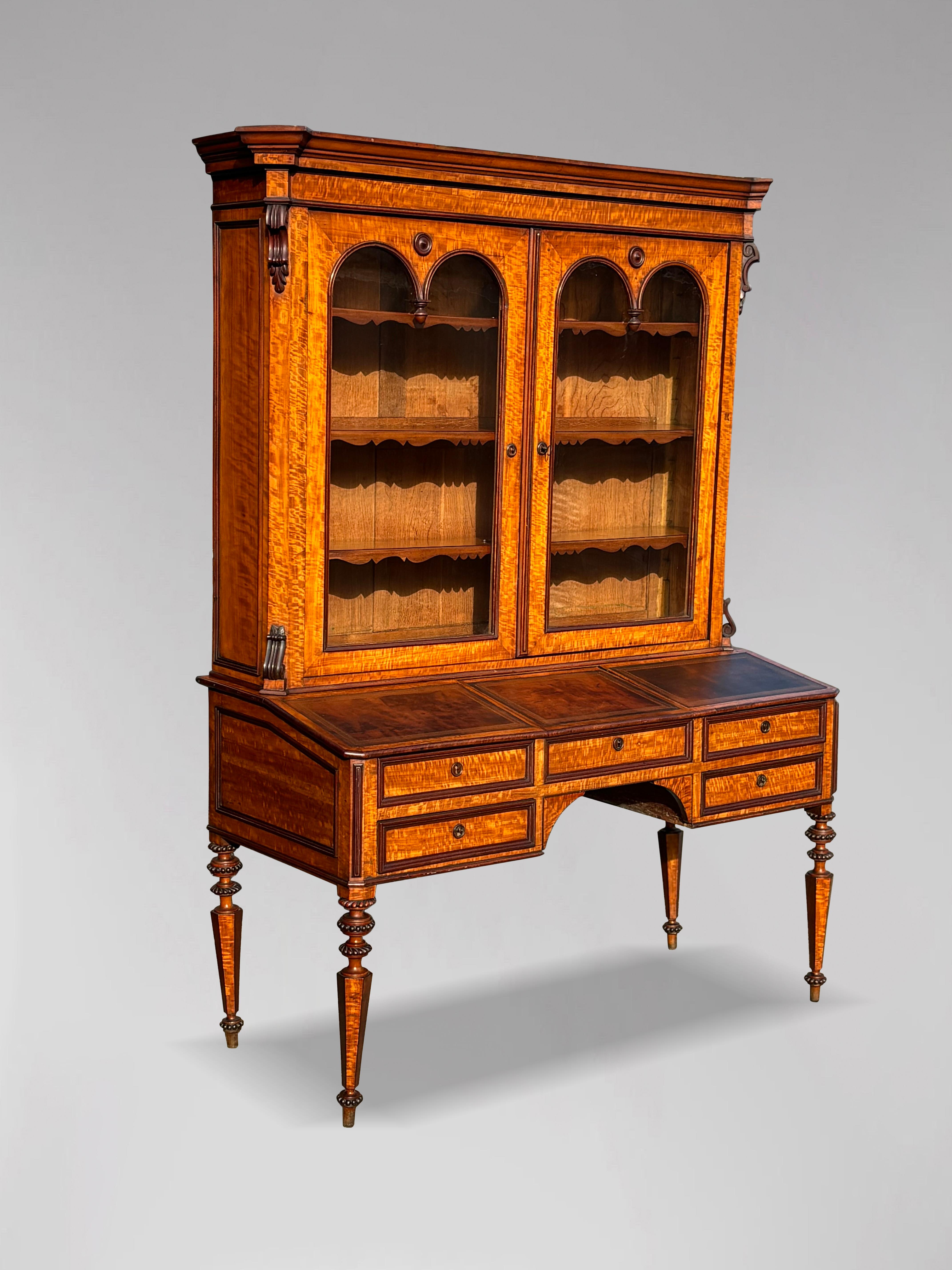 Polished Fine 19th Century French Louis Philippe Bureau Bookcase in Maple For Sale