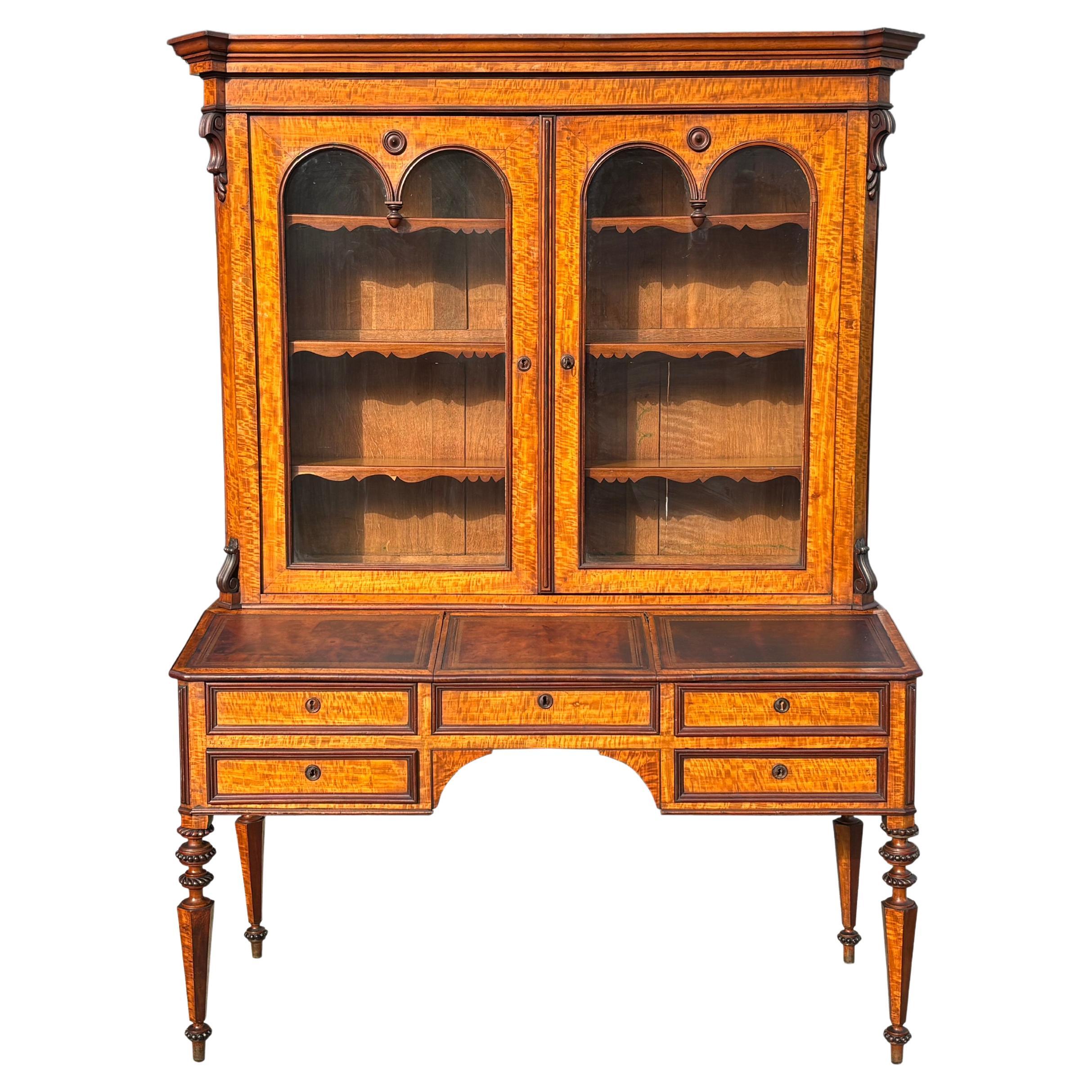 Fine 19th Century French Louis Philippe Bureau Bookcase in Maple For Sale