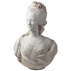 Feine Büste von Marie Antoinette aus französischem Carrara-Marmor des 19. Jahrhunderts (Louis VXI)