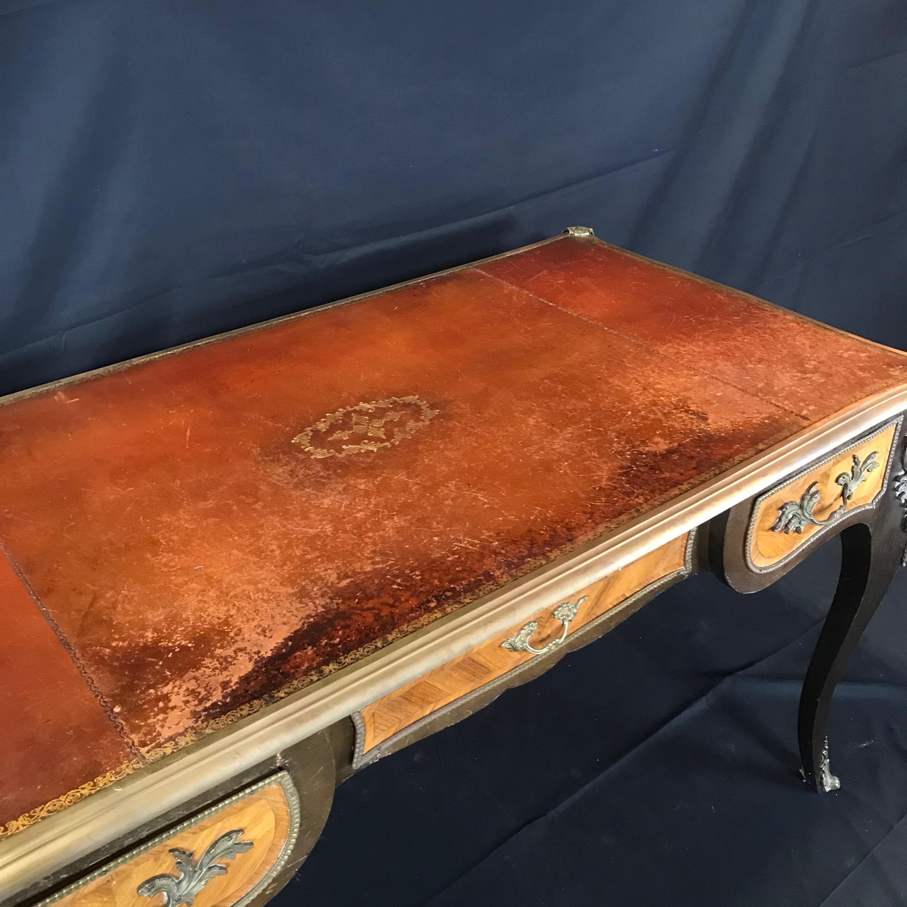 Fine 19th Century French Louis XV Bronze Mounted Kingwood & Walnut Writing Desk For Sale 8