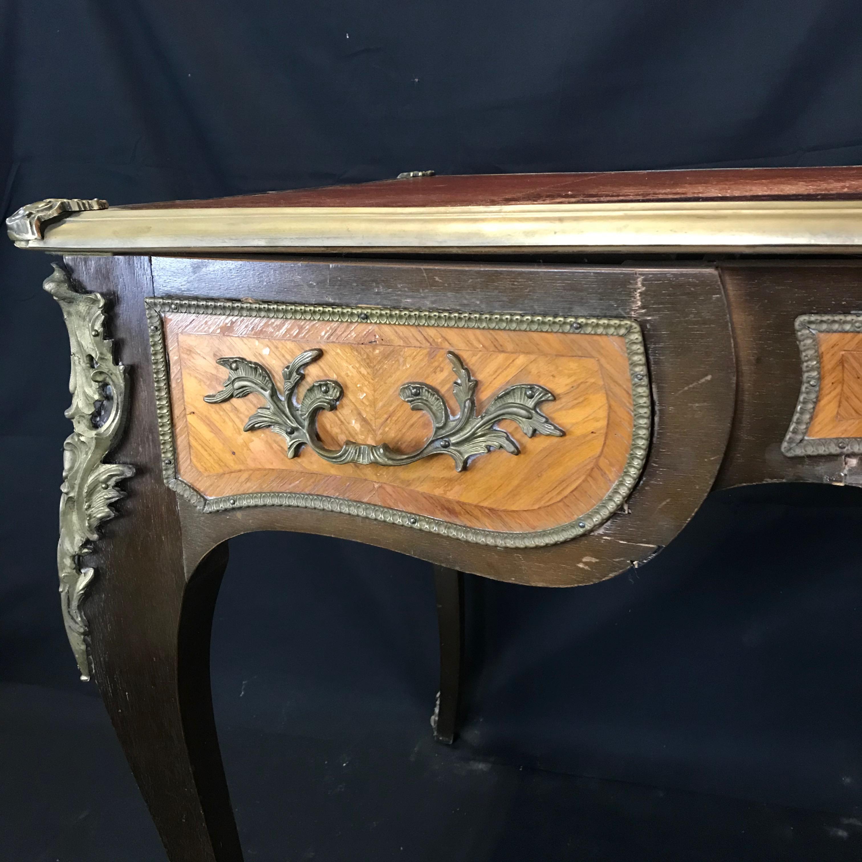 Fine 19th Century French Louis XV Bronze Mounted Kingwood & Walnut Writing Desk For Sale 11
