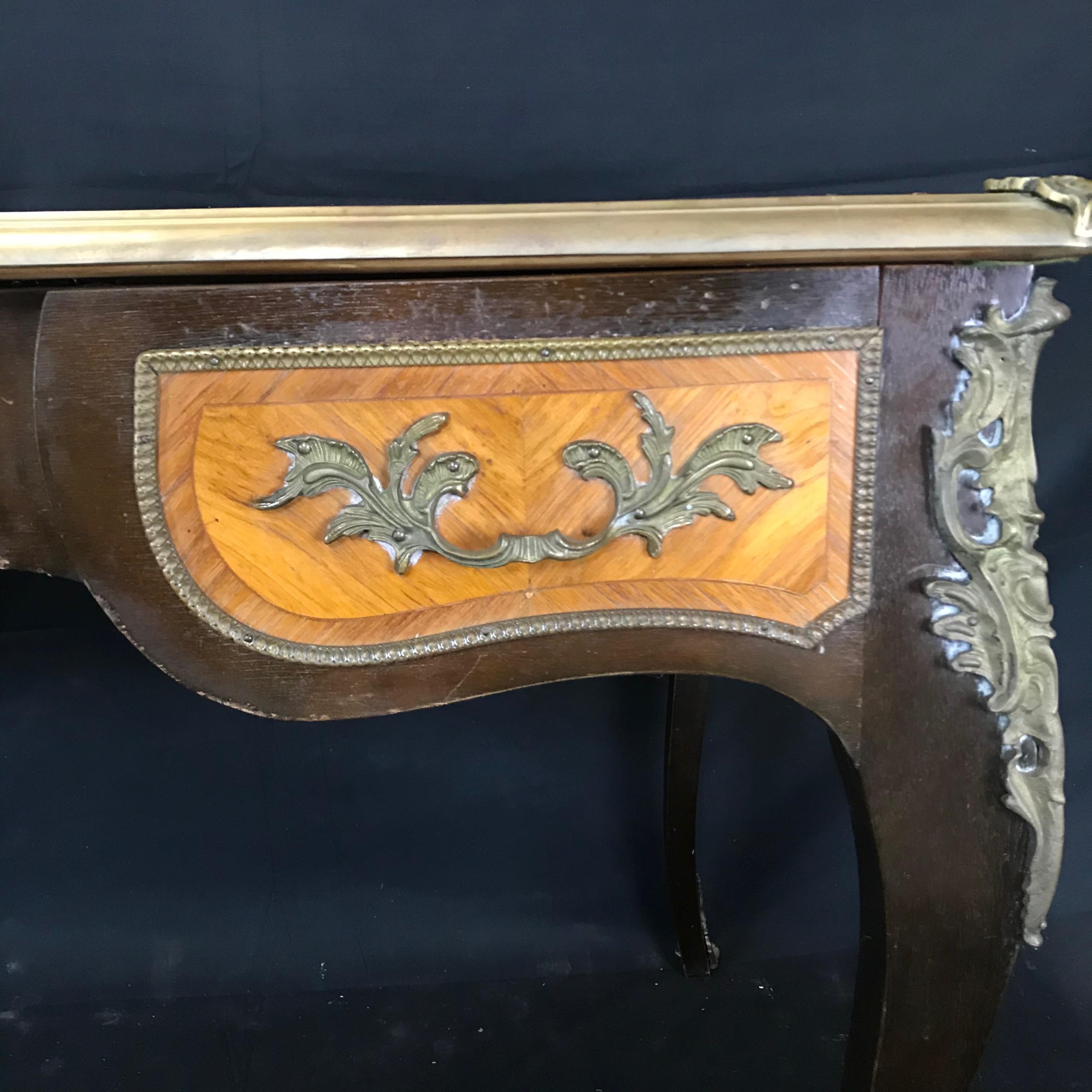 Fine 19th Century French Louis XV Bronze Mounted Kingwood & Walnut Writing Desk For Sale 13