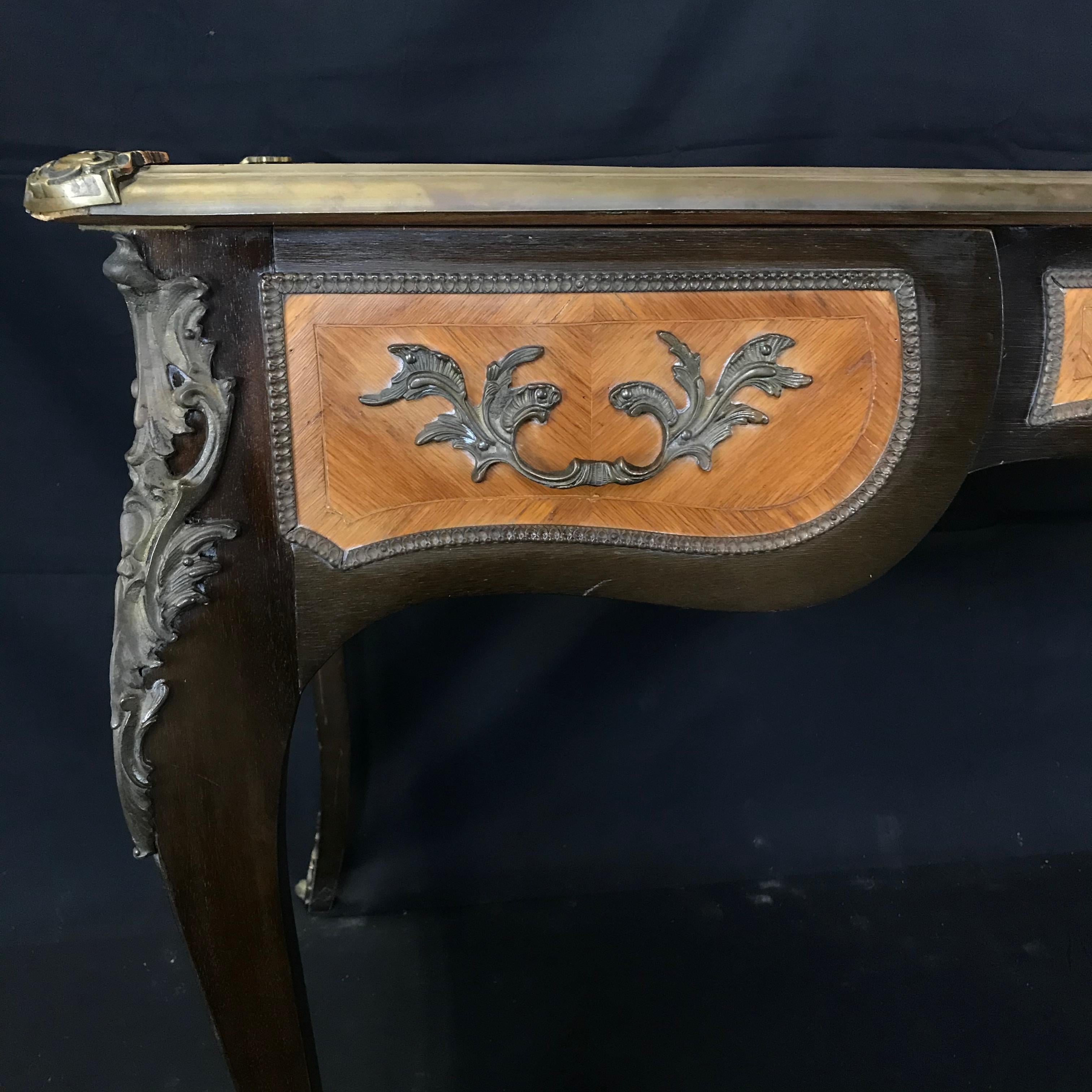 Fine 19th Century French Louis XV Bronze Mounted Kingwood & Walnut Writing Desk For Sale 2