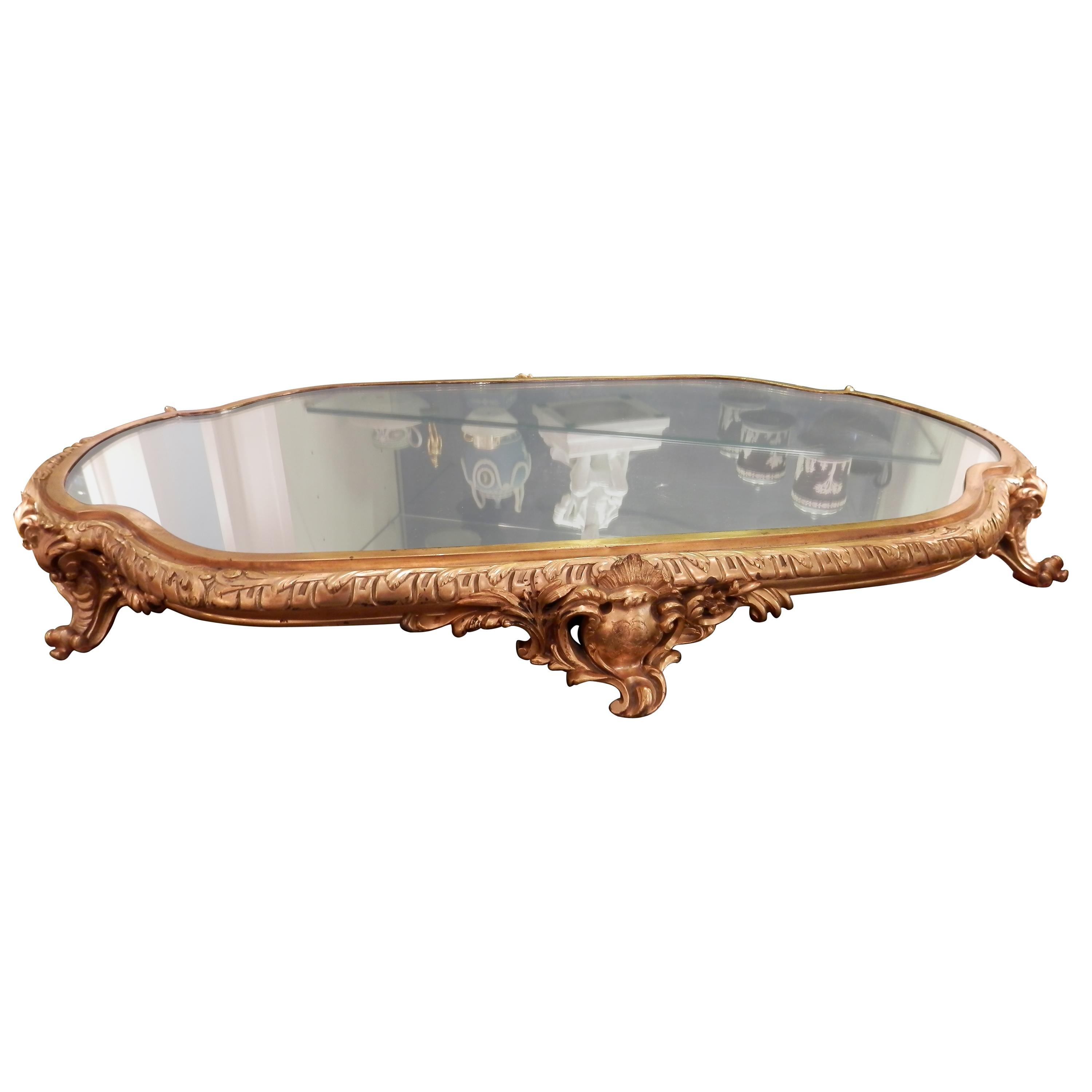 Fine 19th Century French Louis XV Gilt Bronze and Mirrored Plateau