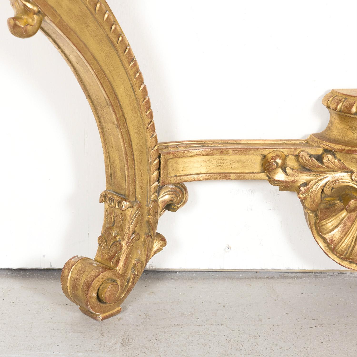 Fine 19th Century French Louis XV Rococo Style Giltwood Wall Console with Marble For Sale 6