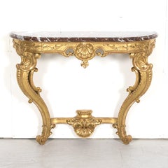 Fine 19th Century French Louis XV Rococo Style Giltwood Wall Console with Marble