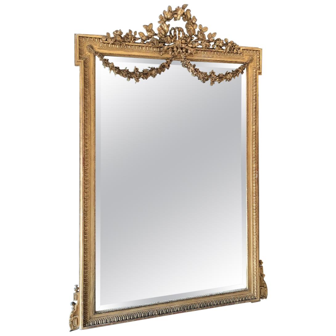 Fine 19th Century French Louis XVI Carved and Gilt Mirror For Sale