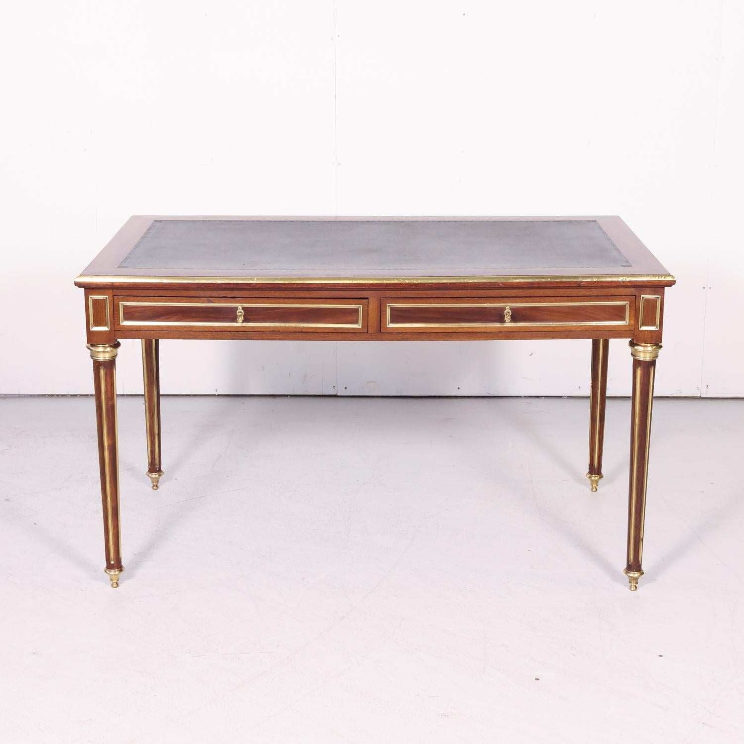 Fine 19th Century French Louis XVI Style Desk with Leather Top and Brass Accents In Good Condition In Birmingham, AL