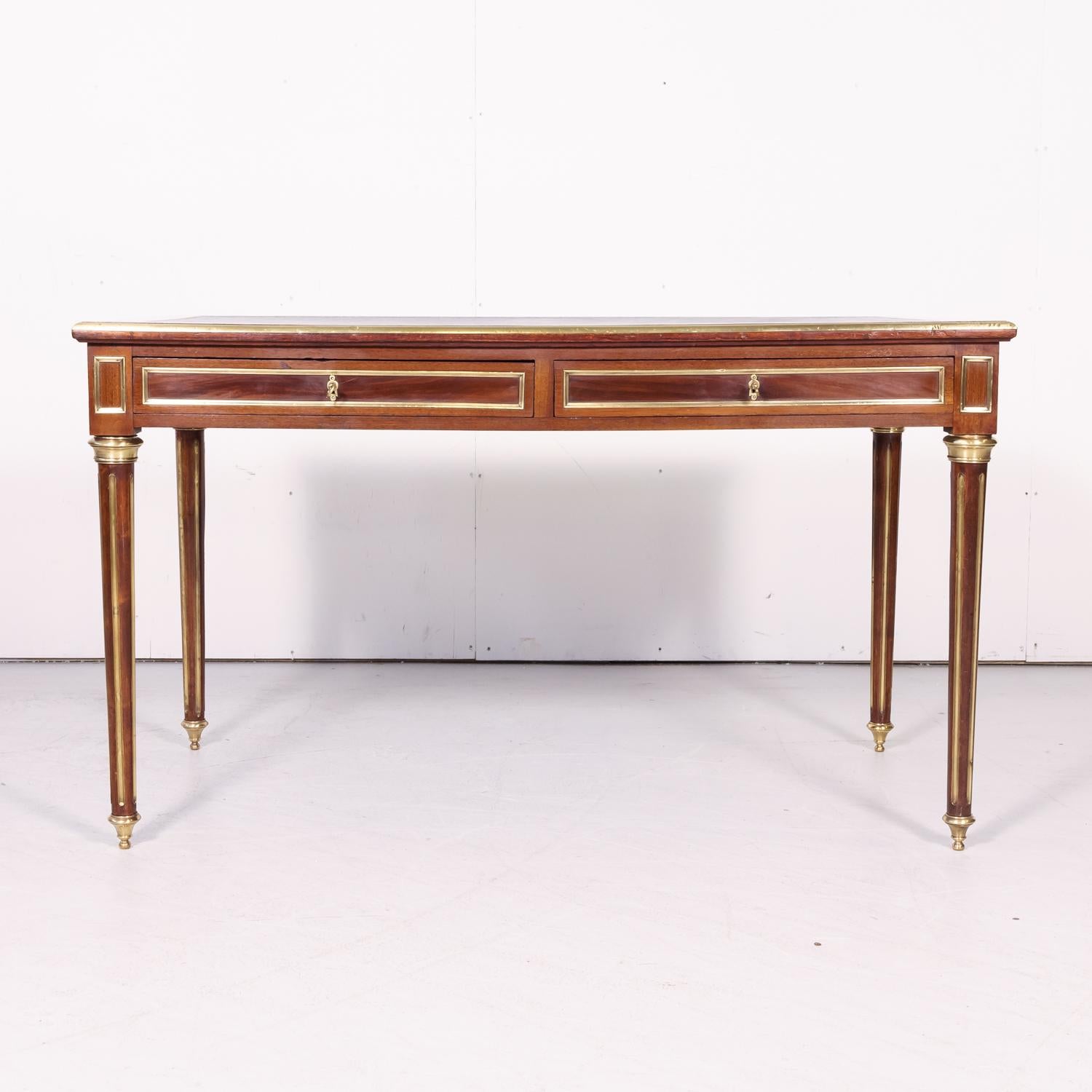 Fine 19th Century French Louis XVI Style Desk with Leather Top and Brass Accents 1