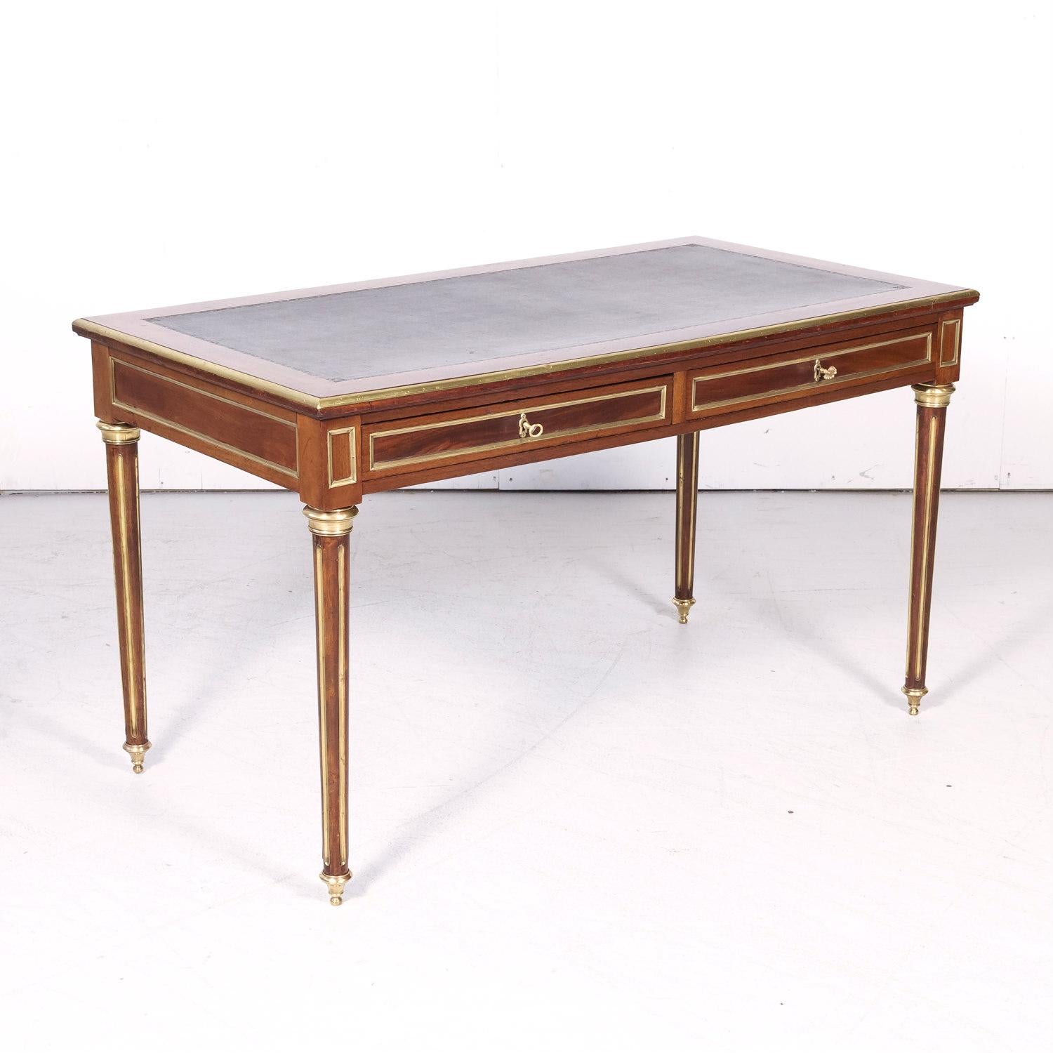 Fine 19th Century French Louis XVI Style Desk with Leather Top and Brass Accents 2