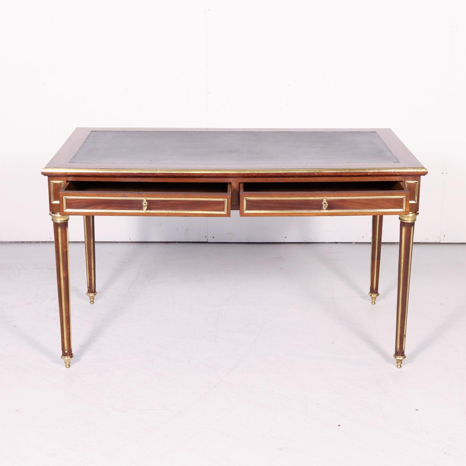 Fine 19th Century French Louis XVI Style Desk with Leather Top and Brass Accents 3