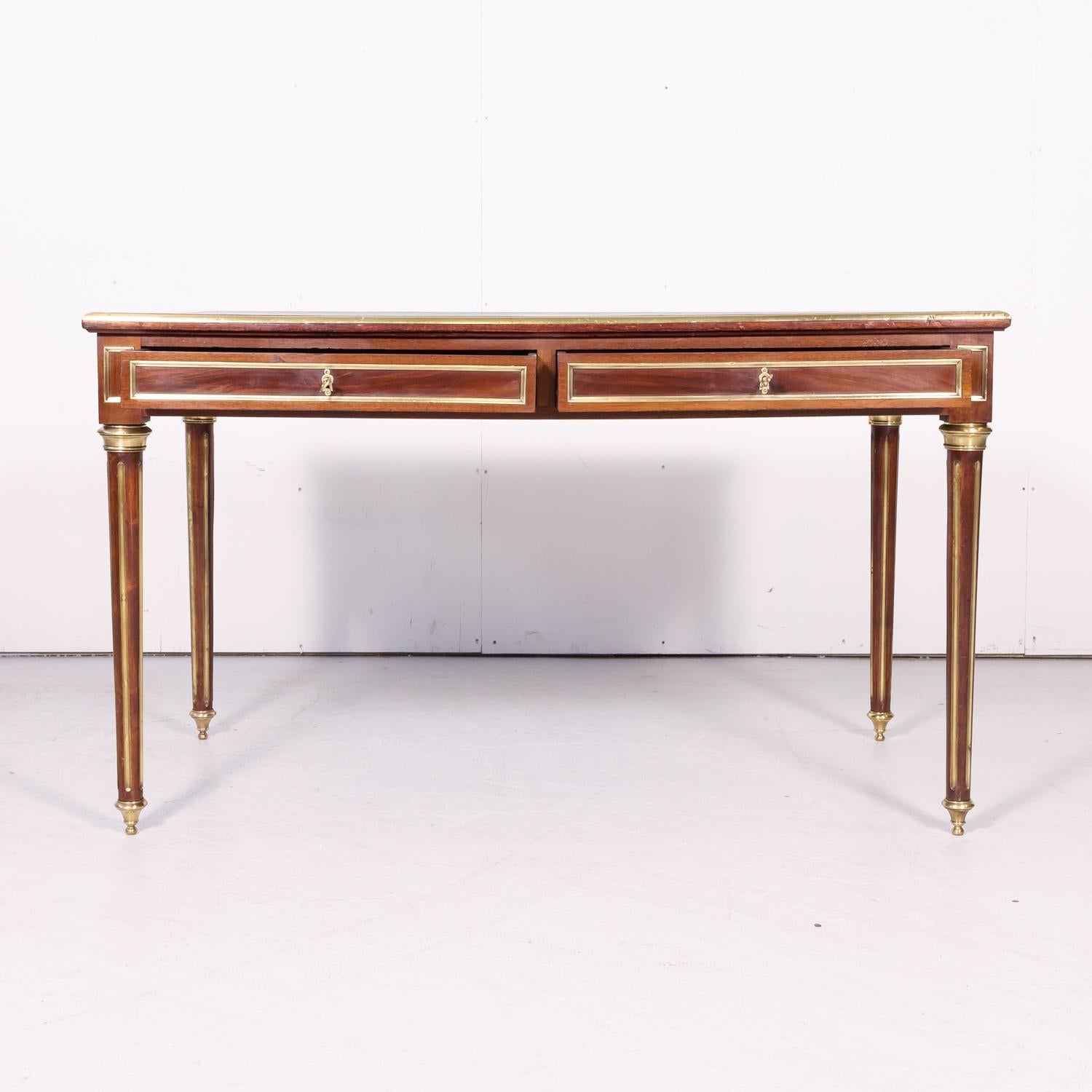 Fine 19th Century French Louis XVI Style Desk with Leather Top and Brass Accents 4
