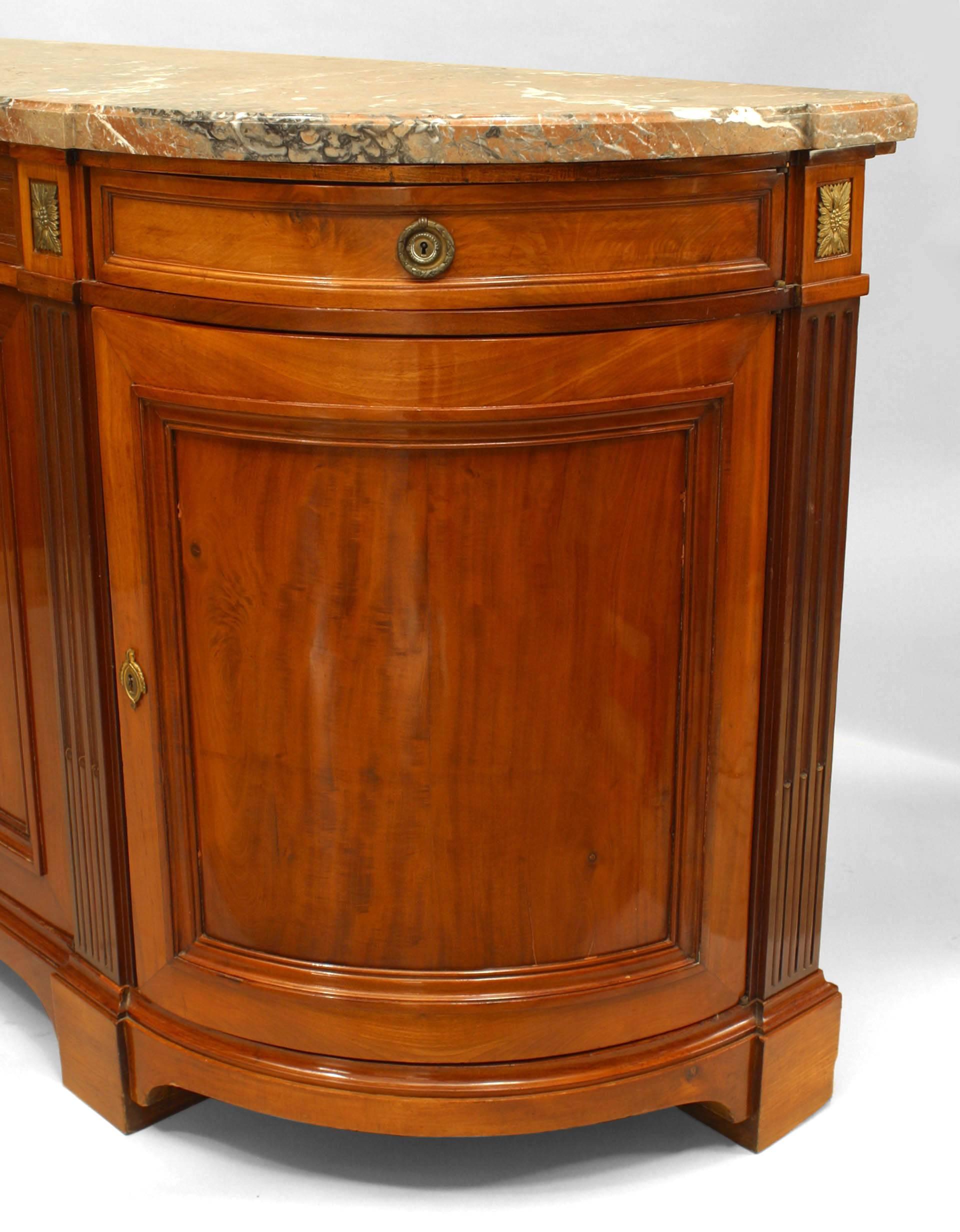 Louis XVI 19th Century French Victorian Walnut Buffet Cabinet with Marble Top For Sale