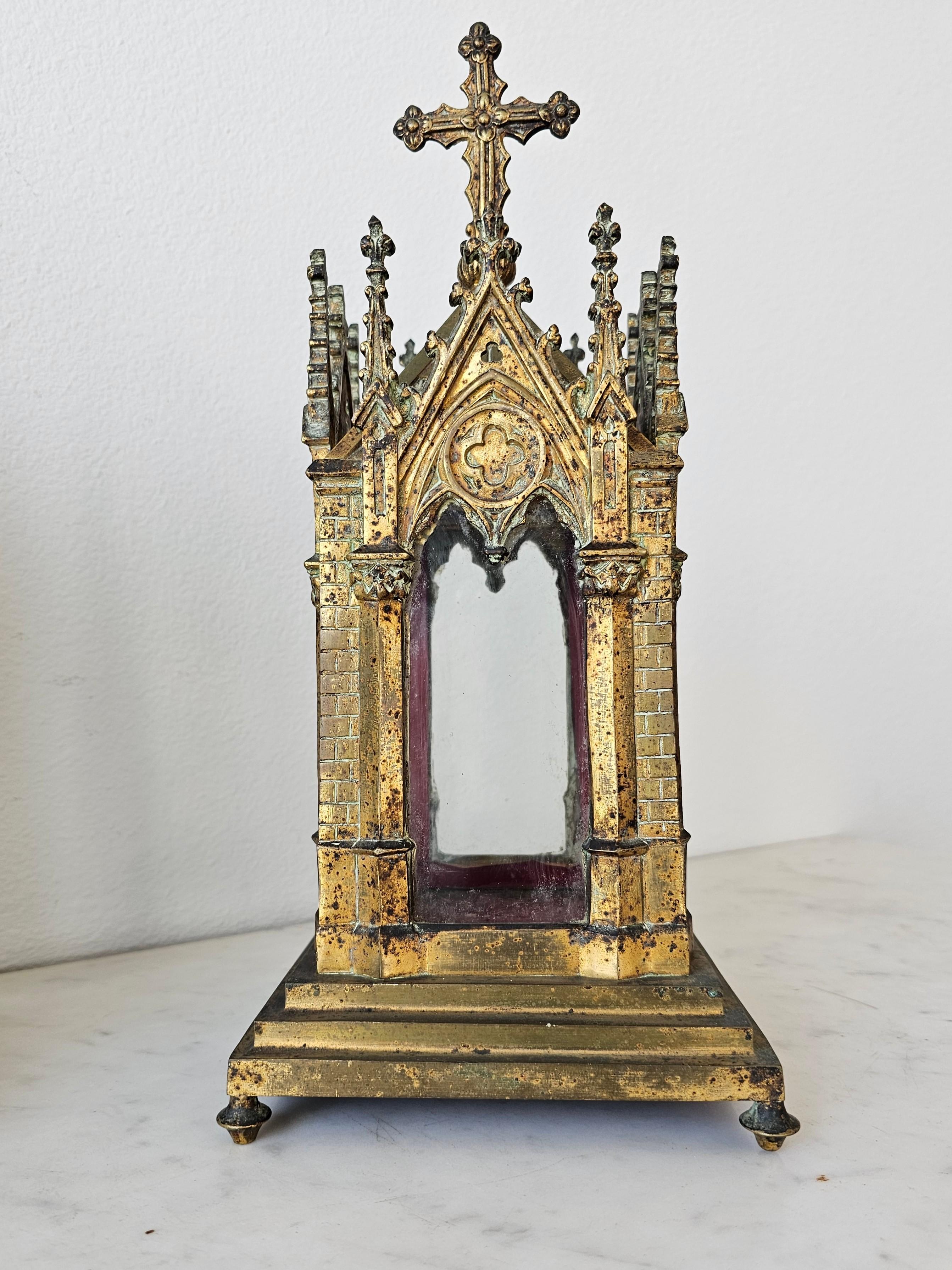 A stunning pair of very fine quality French Neo-Gothic gilt metal church reliquaries. circa 1860s

Most impressive objets d’art, born in France in the second half of the 19th century, most likely Parisian gilded bronze and brass ormolu work,