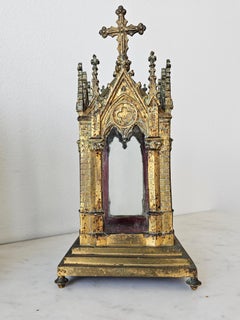 Fine 19th Century French Neo-Gothic Gilt Metal Cathedral Church Reliquary Pair