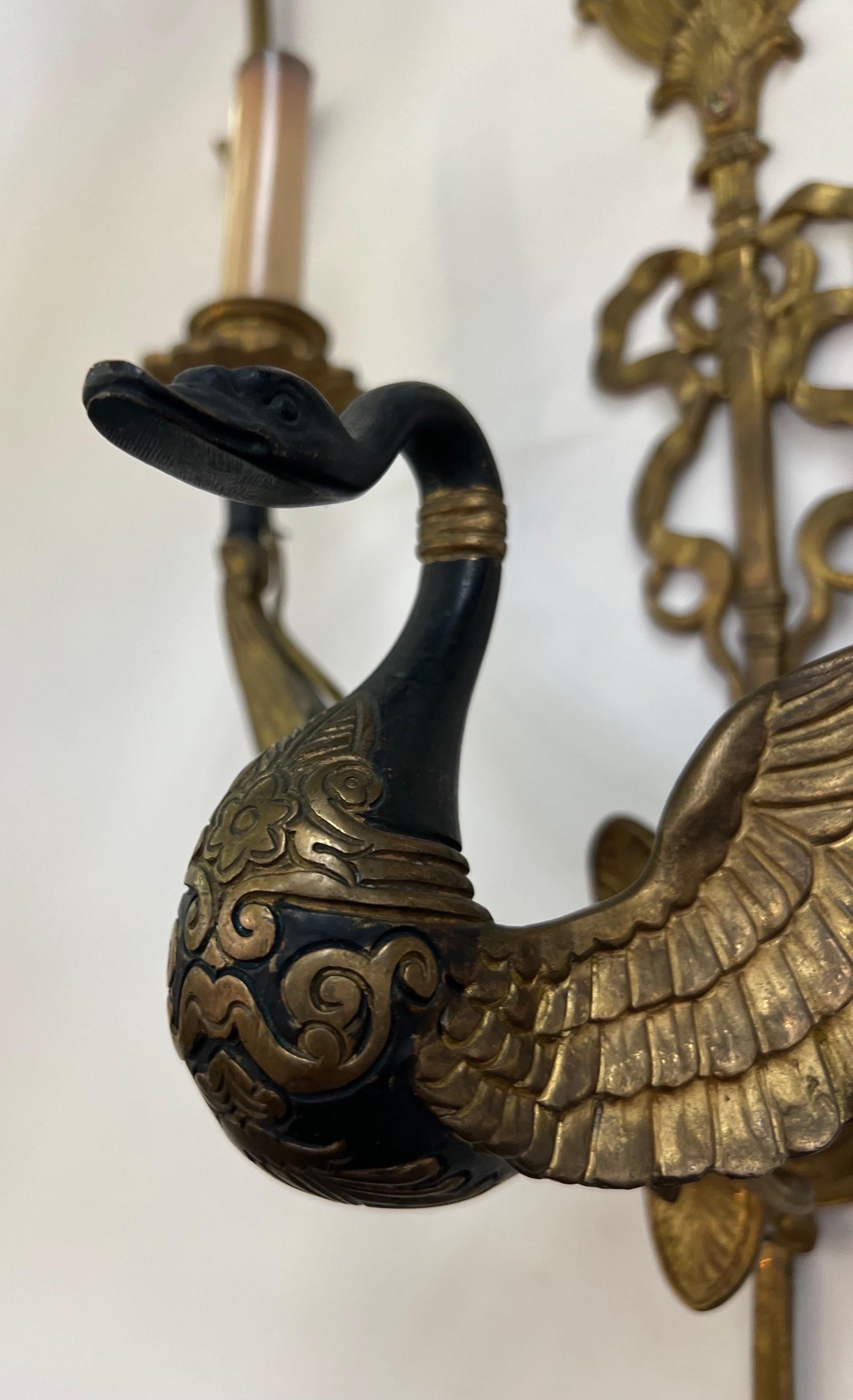 Fine 19th Century French Neoclassical Swan Form Sconces 2 Pair Available  For Sale 6
