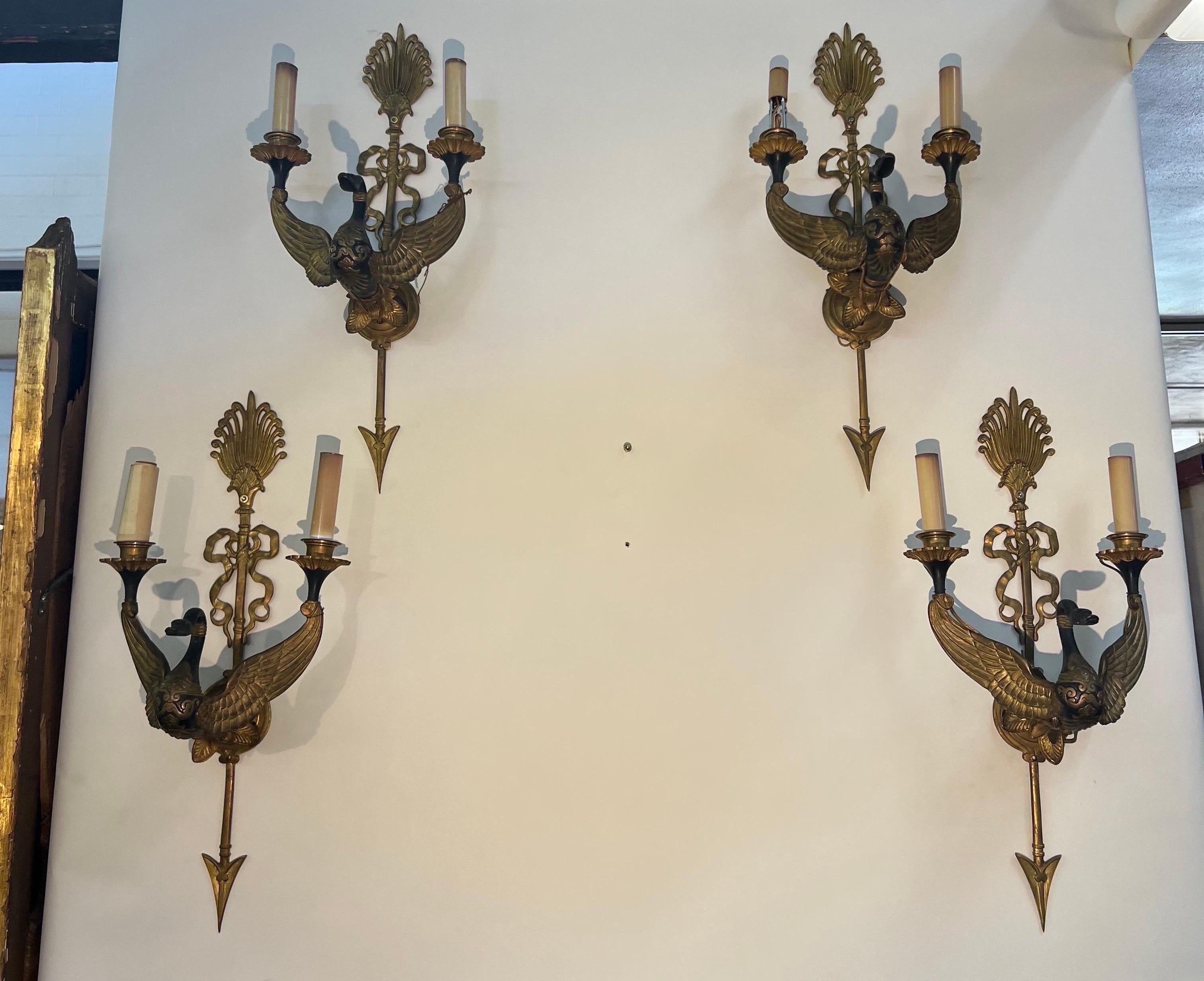 Fine 19th Century French Neoclassical Swan Form Sconces 2 Pair Available  For Sale 9