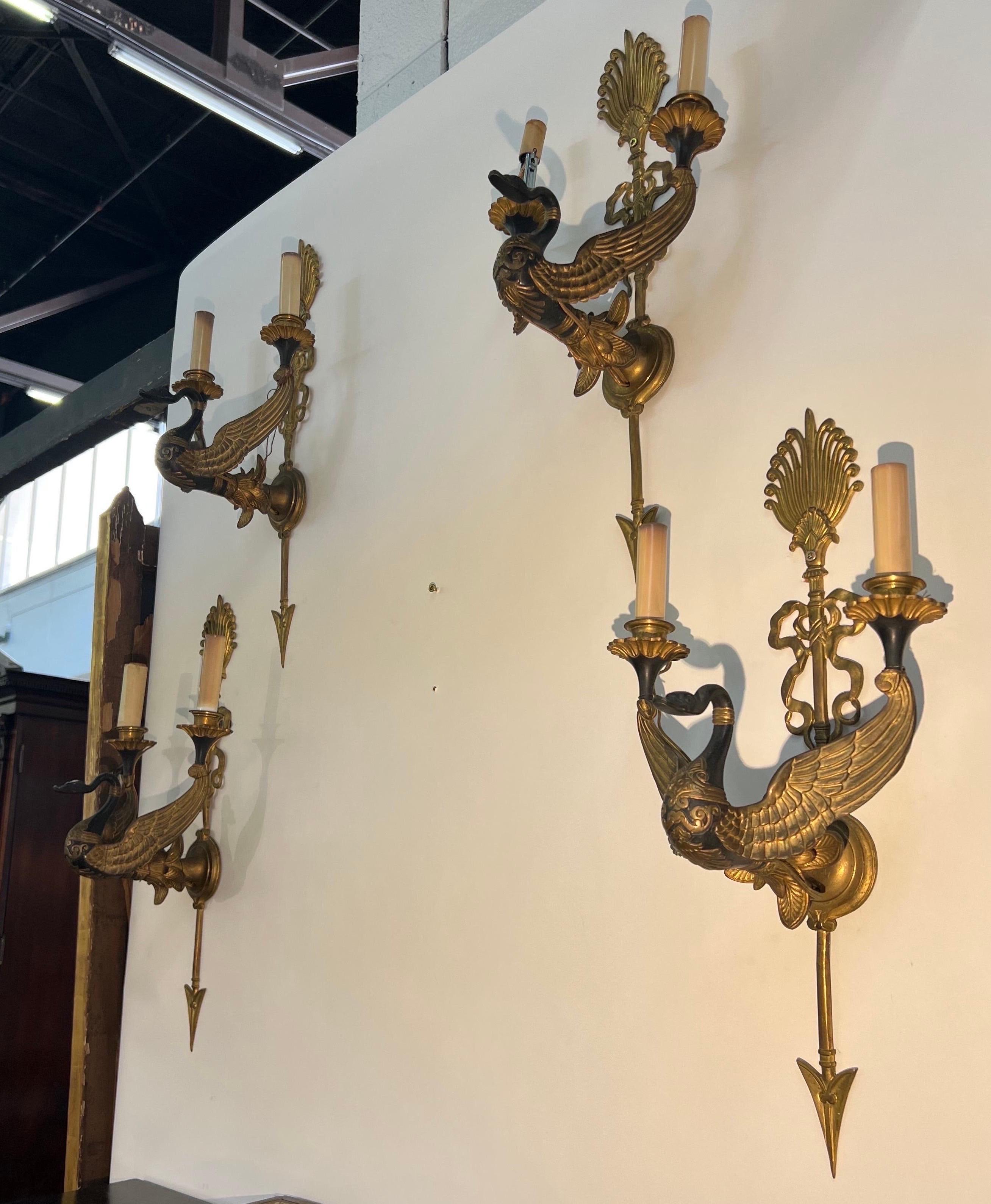 Fine 19th Century French Neoclassical Swan Form Sconces 2 Pair Available  For Sale 10