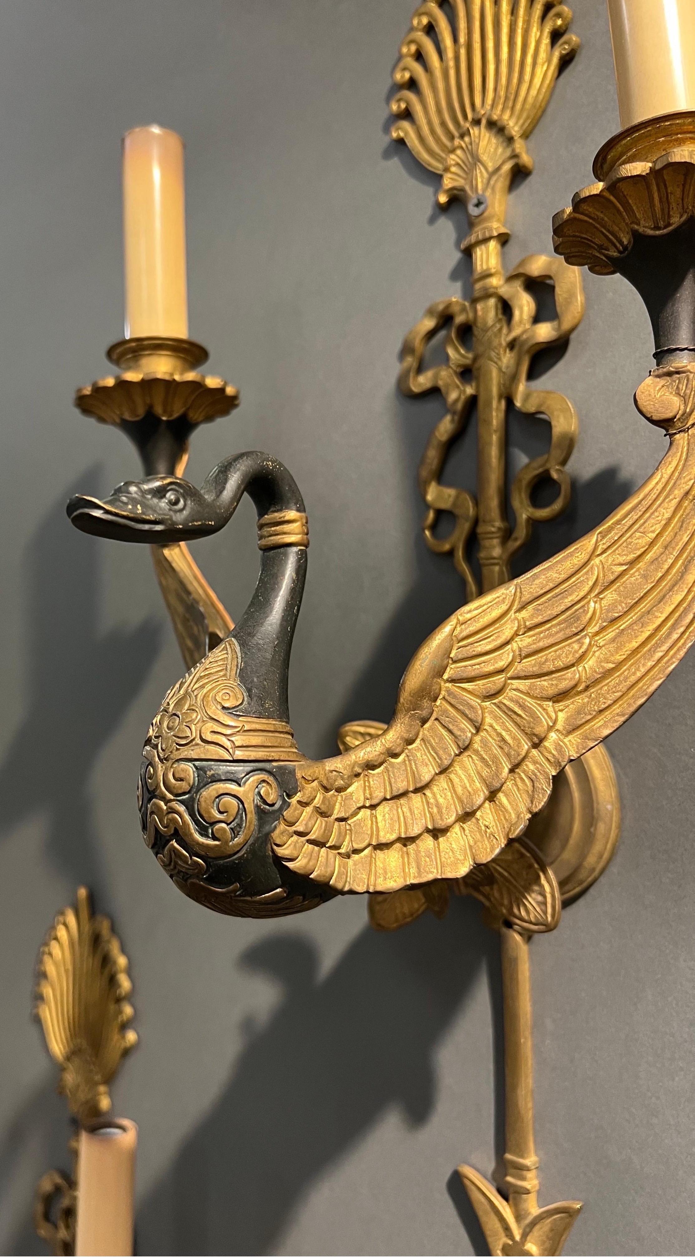 Fine 19th Century French Neoclassical Swan Form Sconces 2 Pair Available  In Good Condition For Sale In Charleston, SC