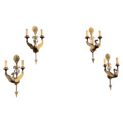 Fine 19th Century French Neoclassical Swan Form Sconces 2 Pair Available