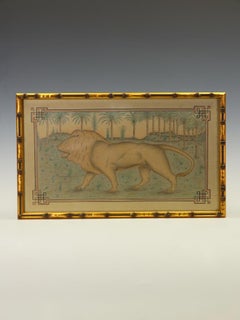 Fine 19th Century French Orientalist Colored Pencil Study of a Lion in a Palm Ju