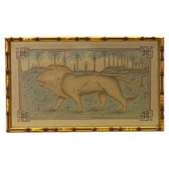 Fine 19th Century French Orientalist Colored Pencil Study of a Lion in a Palm Ju