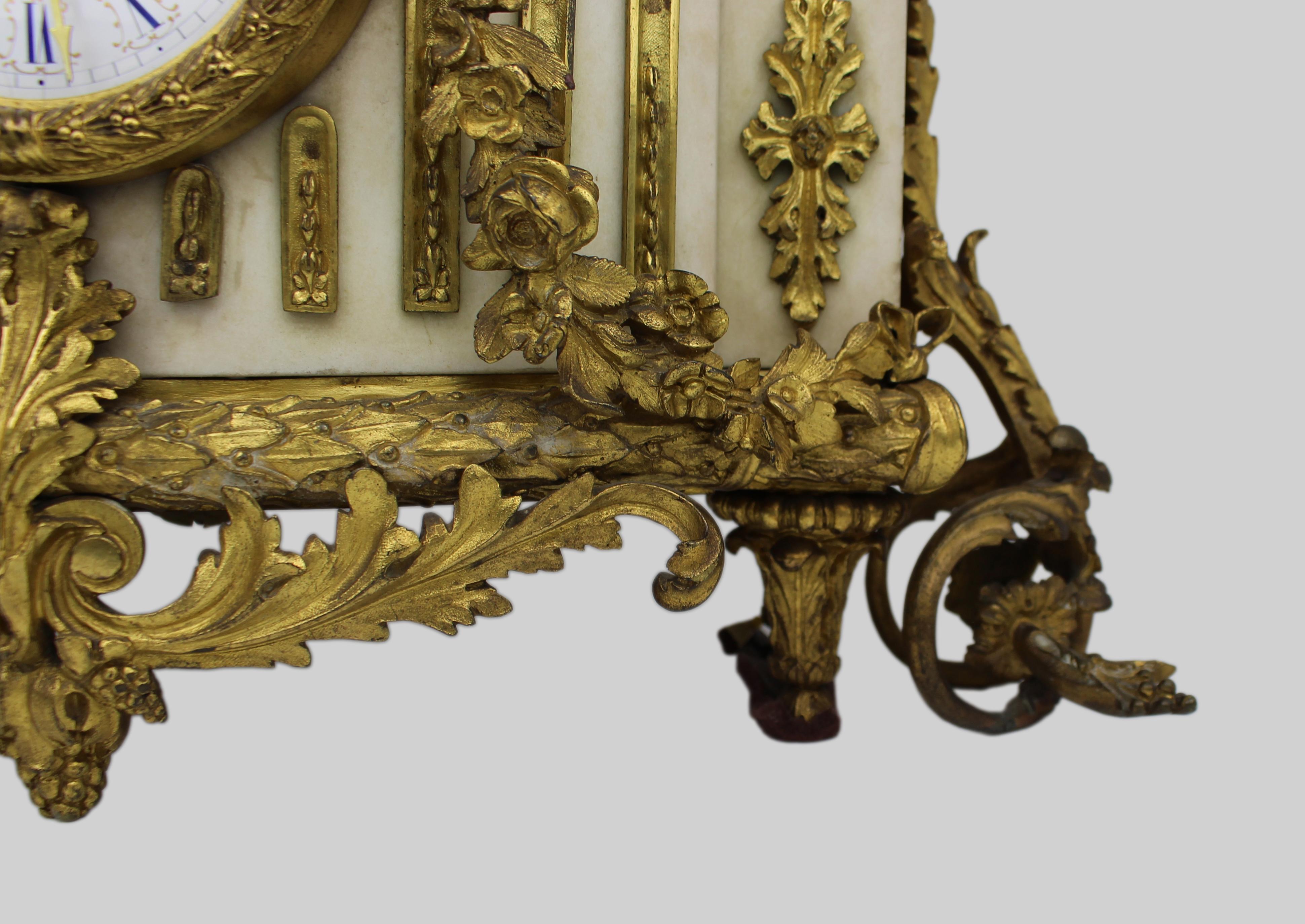 Fine 19th Century French Ormolu and Bronze Mantel Clock with Marble Case For Sale 7