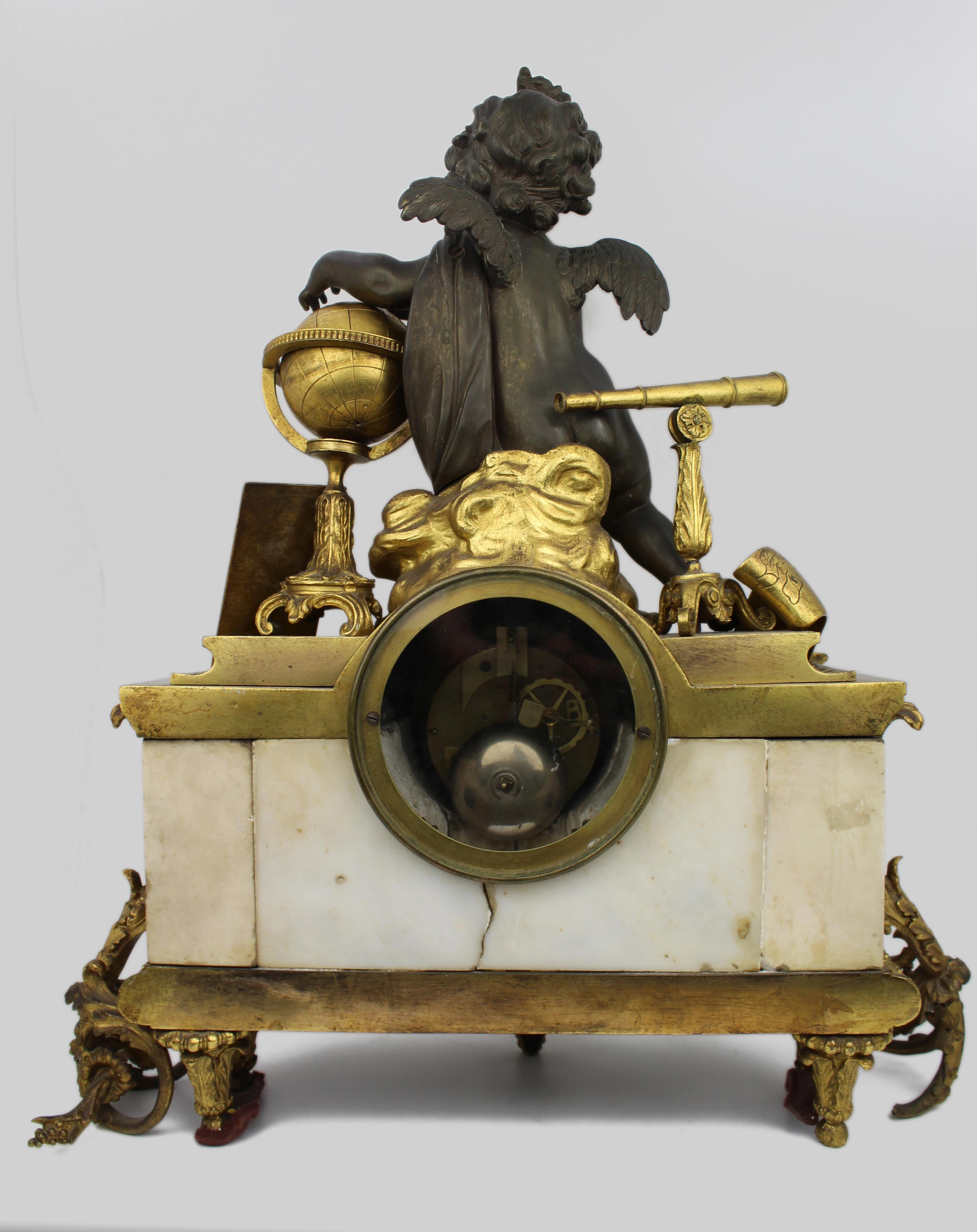 Fine 19th Century French Ormolu and Bronze Mantel Clock with Marble Case For Sale 9