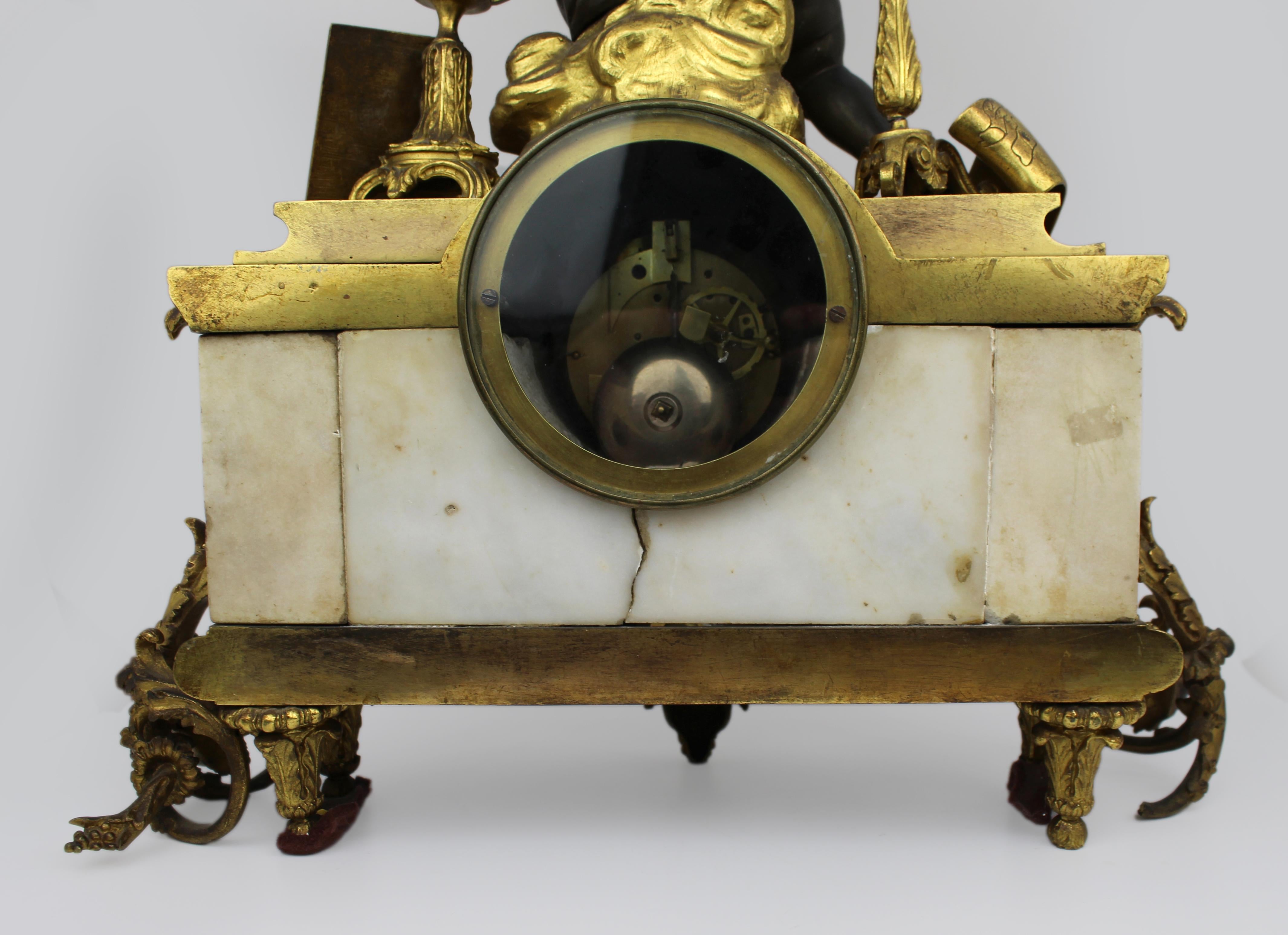 Fine 19th Century French Ormolu and Bronze Mantel Clock with Marble Case For Sale 12