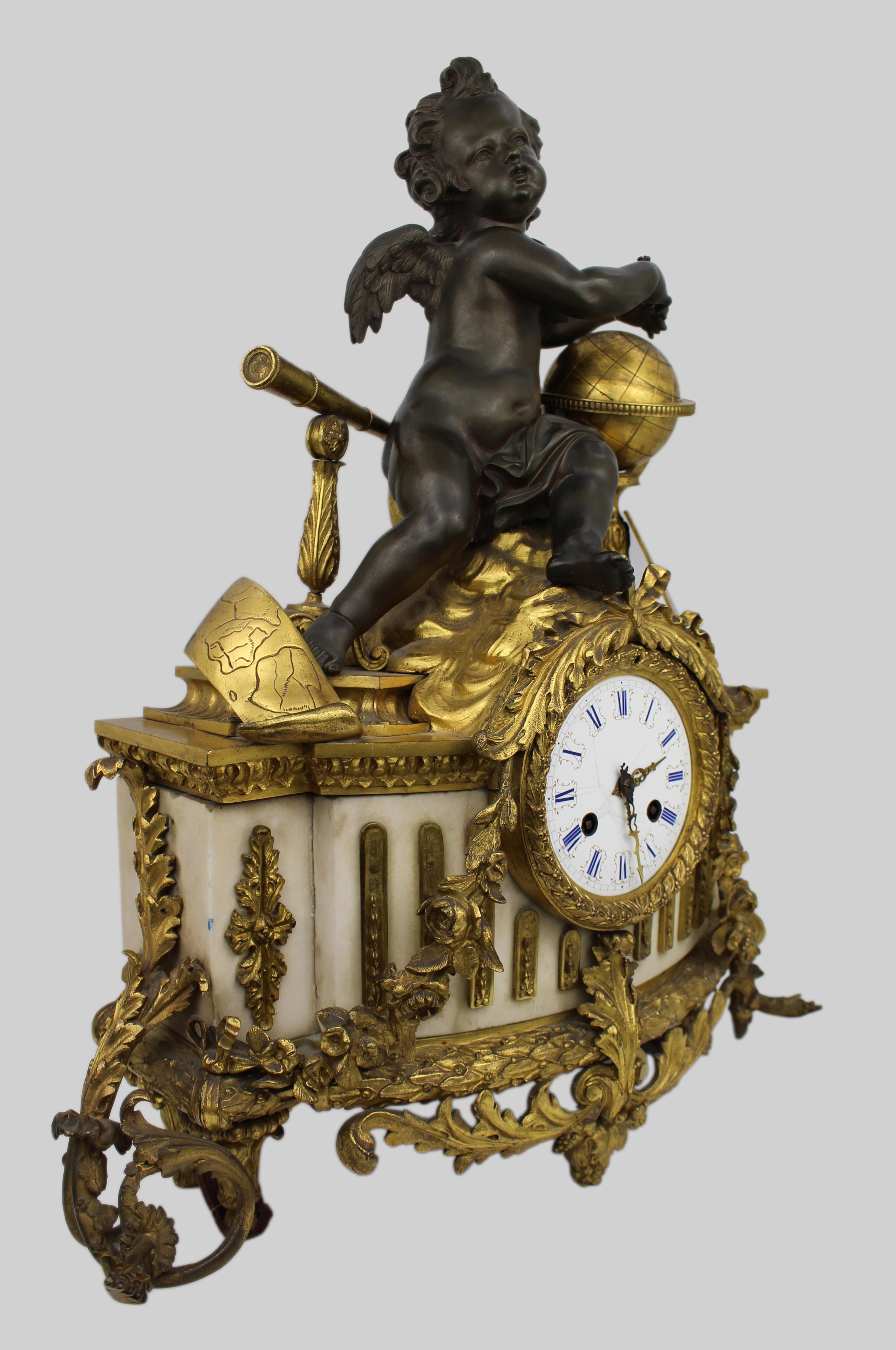 Fine 19th Century French Ormolu and Bronze Mantel Clock with Marble Case In Good Condition For Sale In Worcester, GB