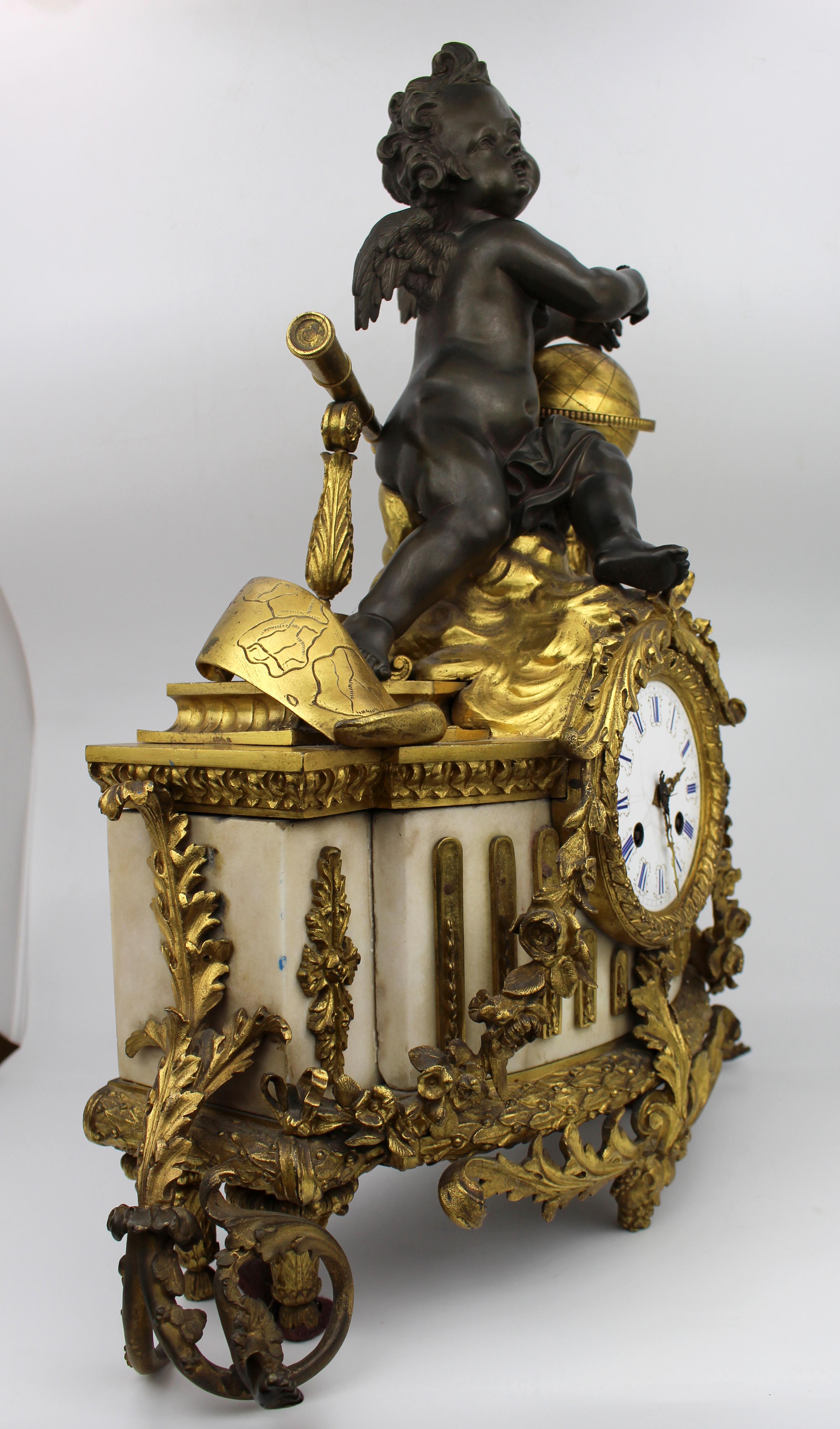 Fine 19th Century French Ormolu and Bronze Mantel Clock with Marble Case For Sale 1