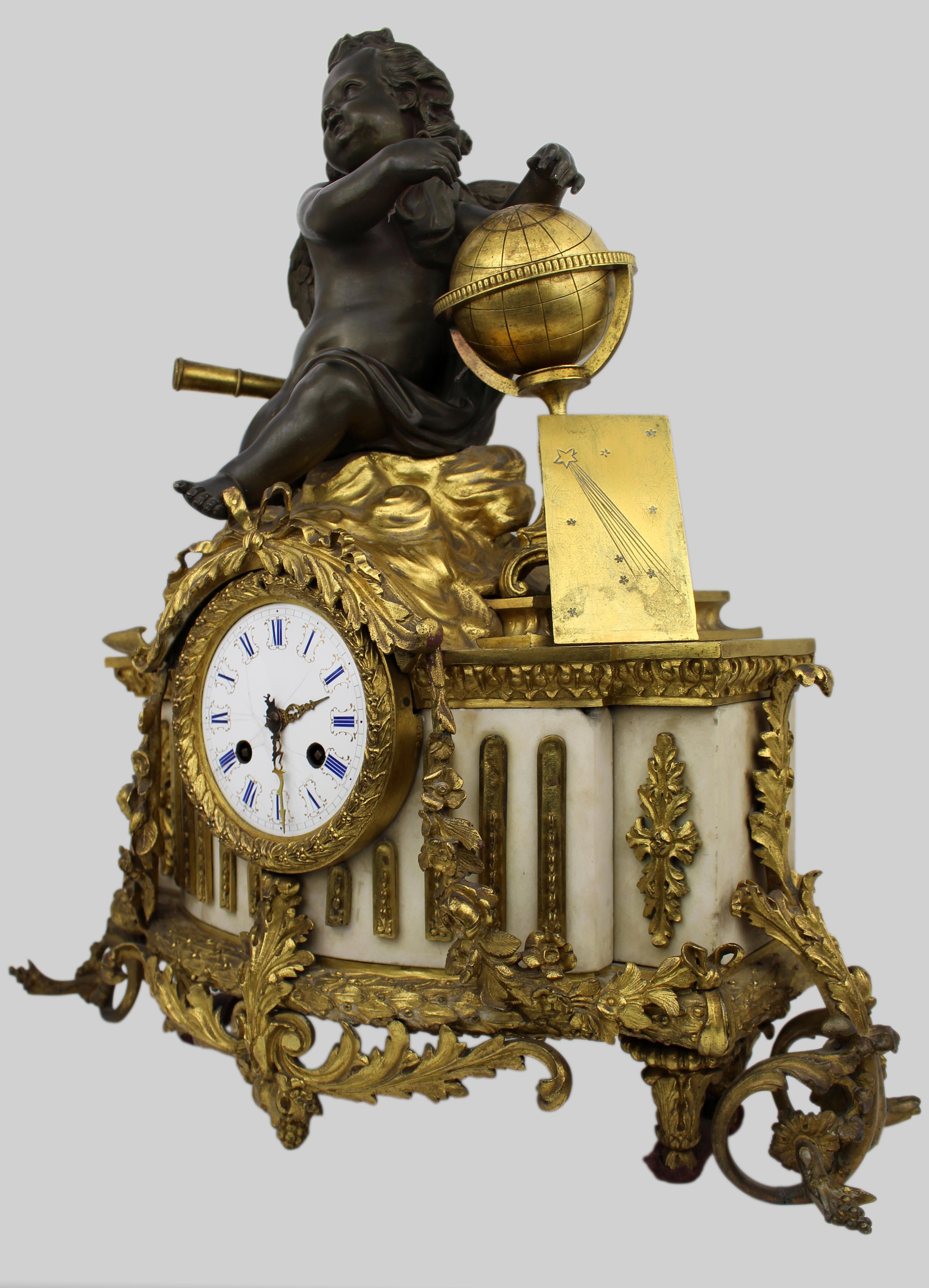 Fine 19th Century French Ormolu and Bronze Mantel Clock with Marble Case For Sale 2