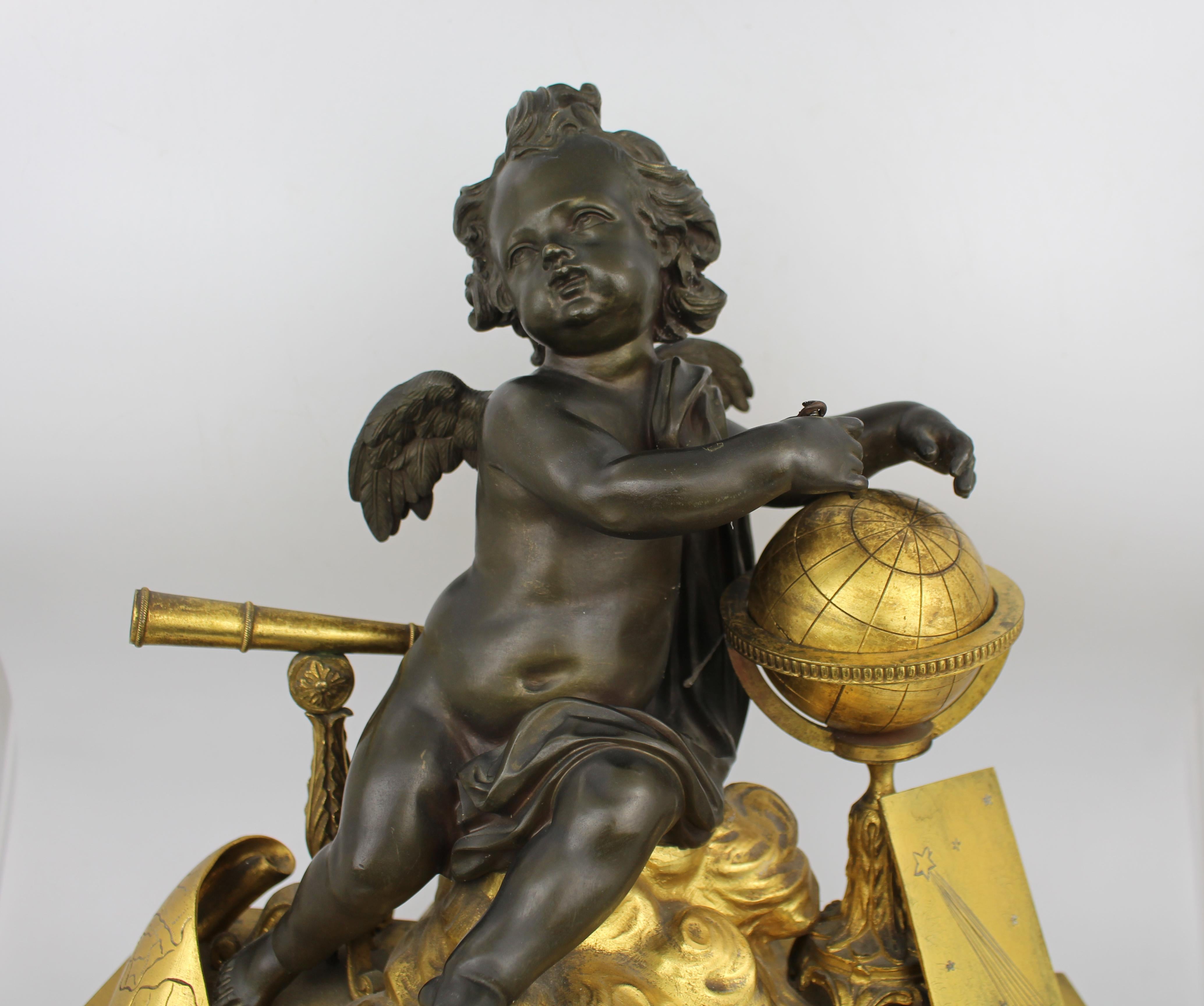 Fine 19th Century French Ormolu and Bronze Mantel Clock with Marble Case For Sale 4